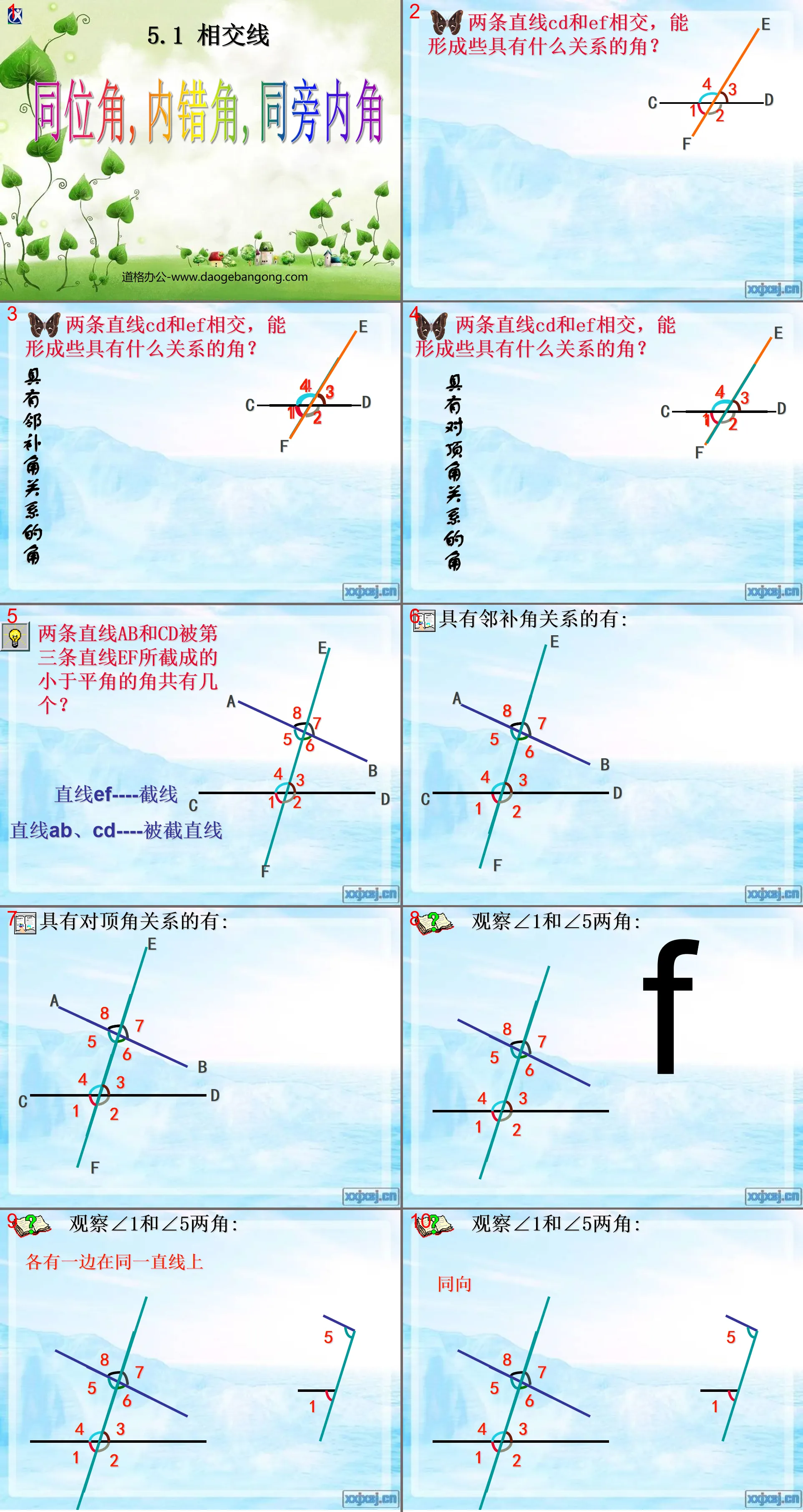 《同位角、内错角、同旁内角》相交线与平行线PPT课件
