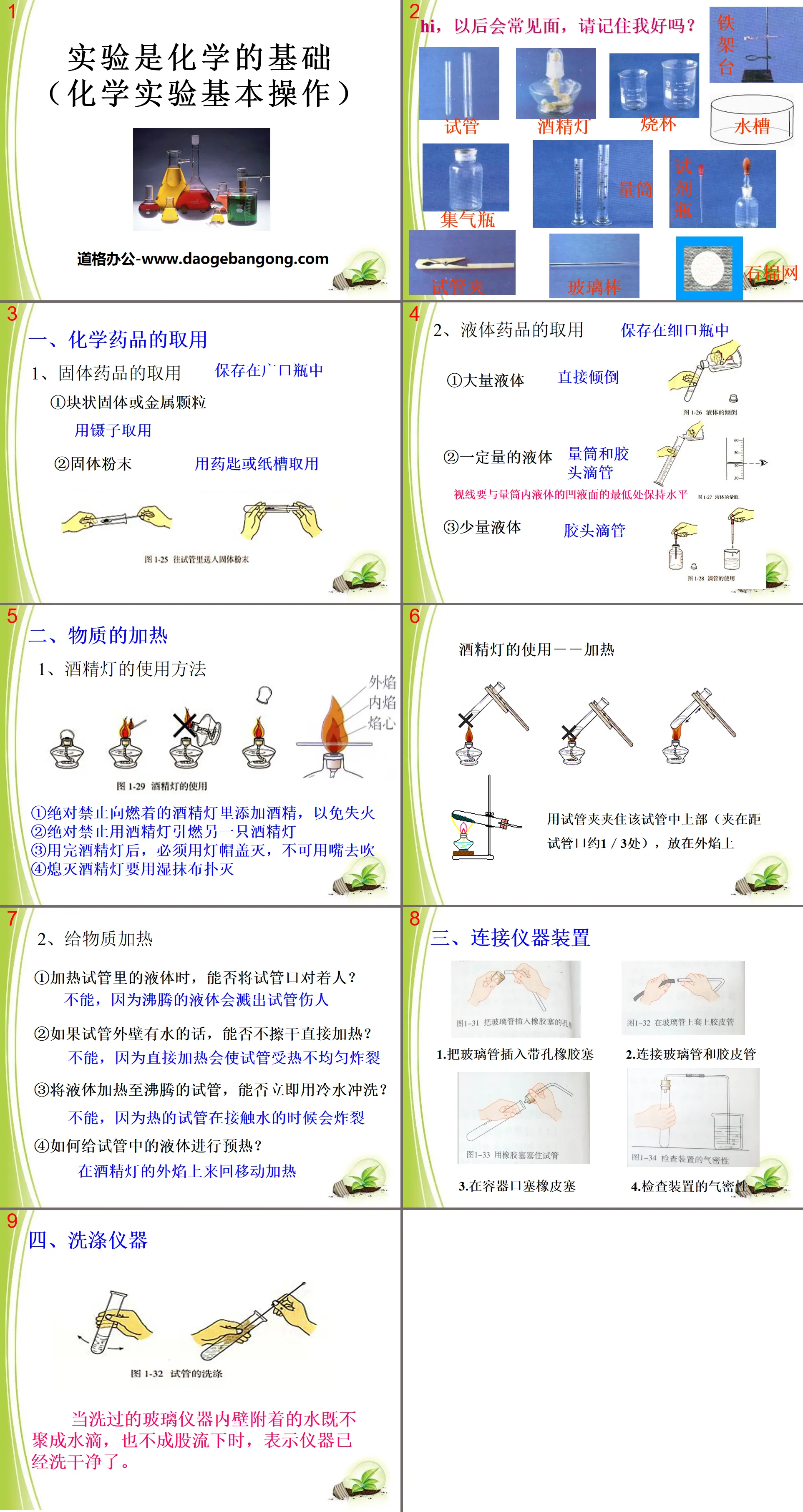 "Experiment is the basis of chemistry" into the chemistry PPT courseware