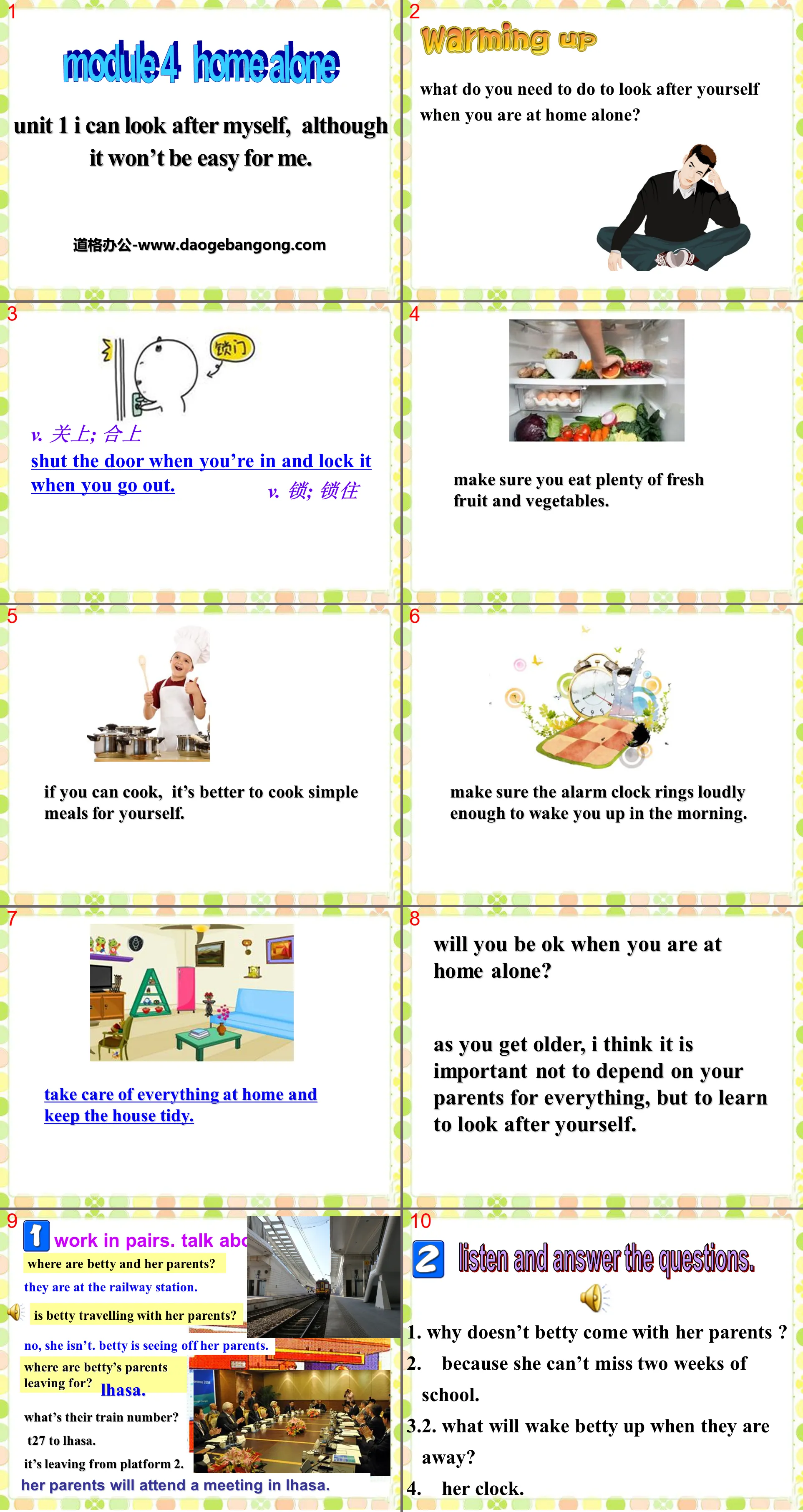 "I can look after myself although it won't be easy for me" Home alone PPT courseware 2