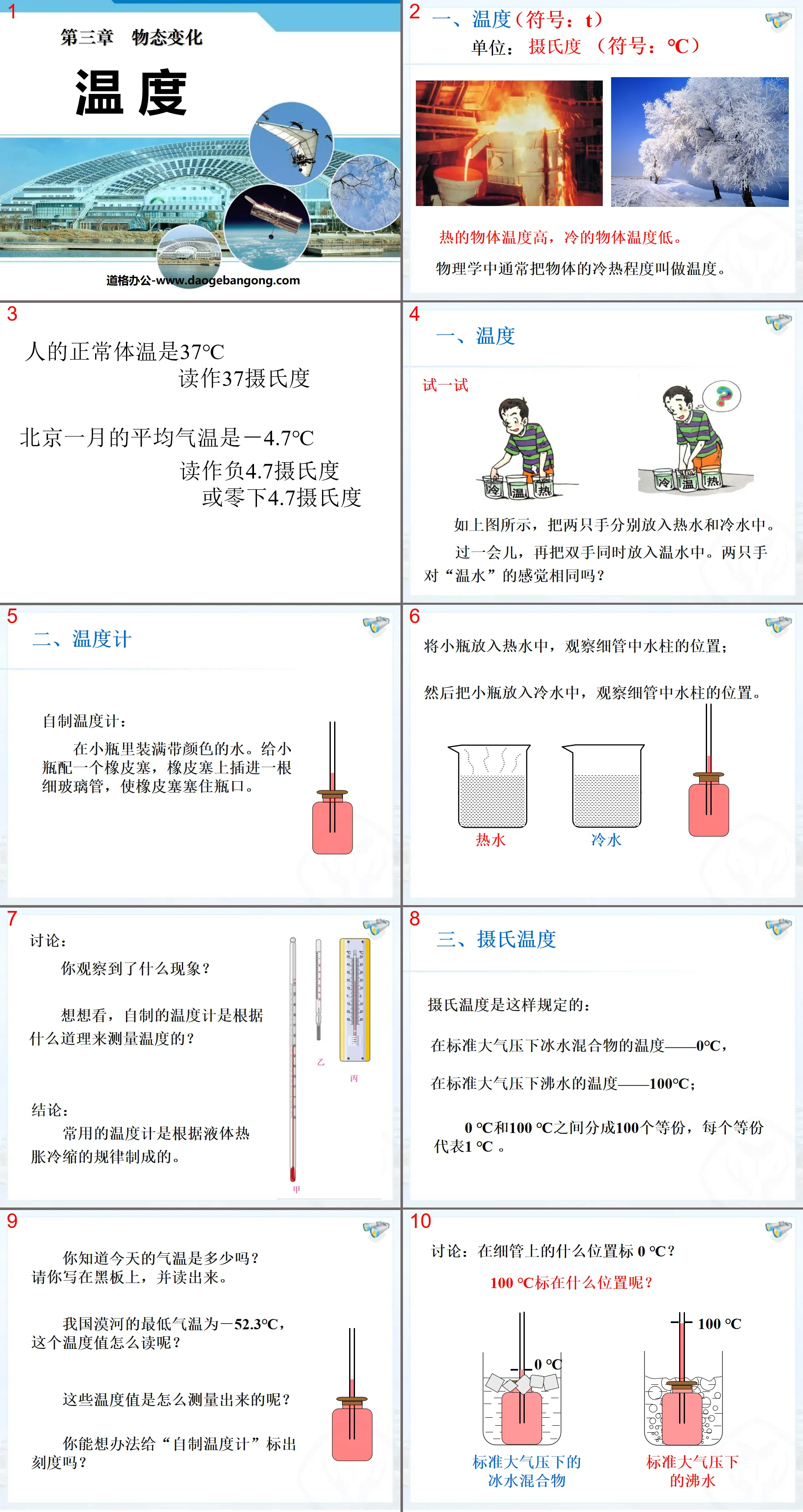 "Temperature" PPT courseware on changes in states of matter