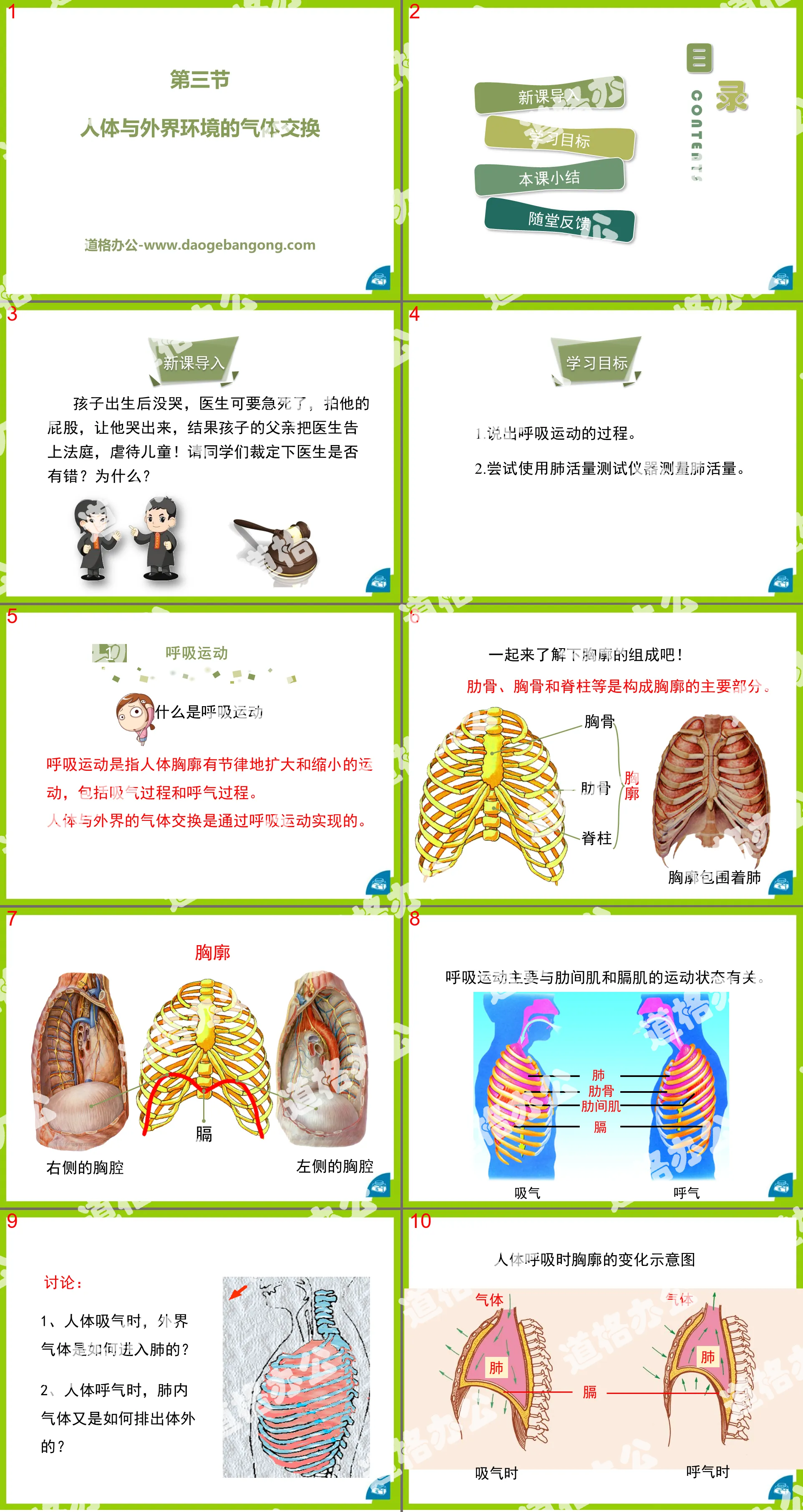 PPT courseware on gas exchange between the human body and the external environment