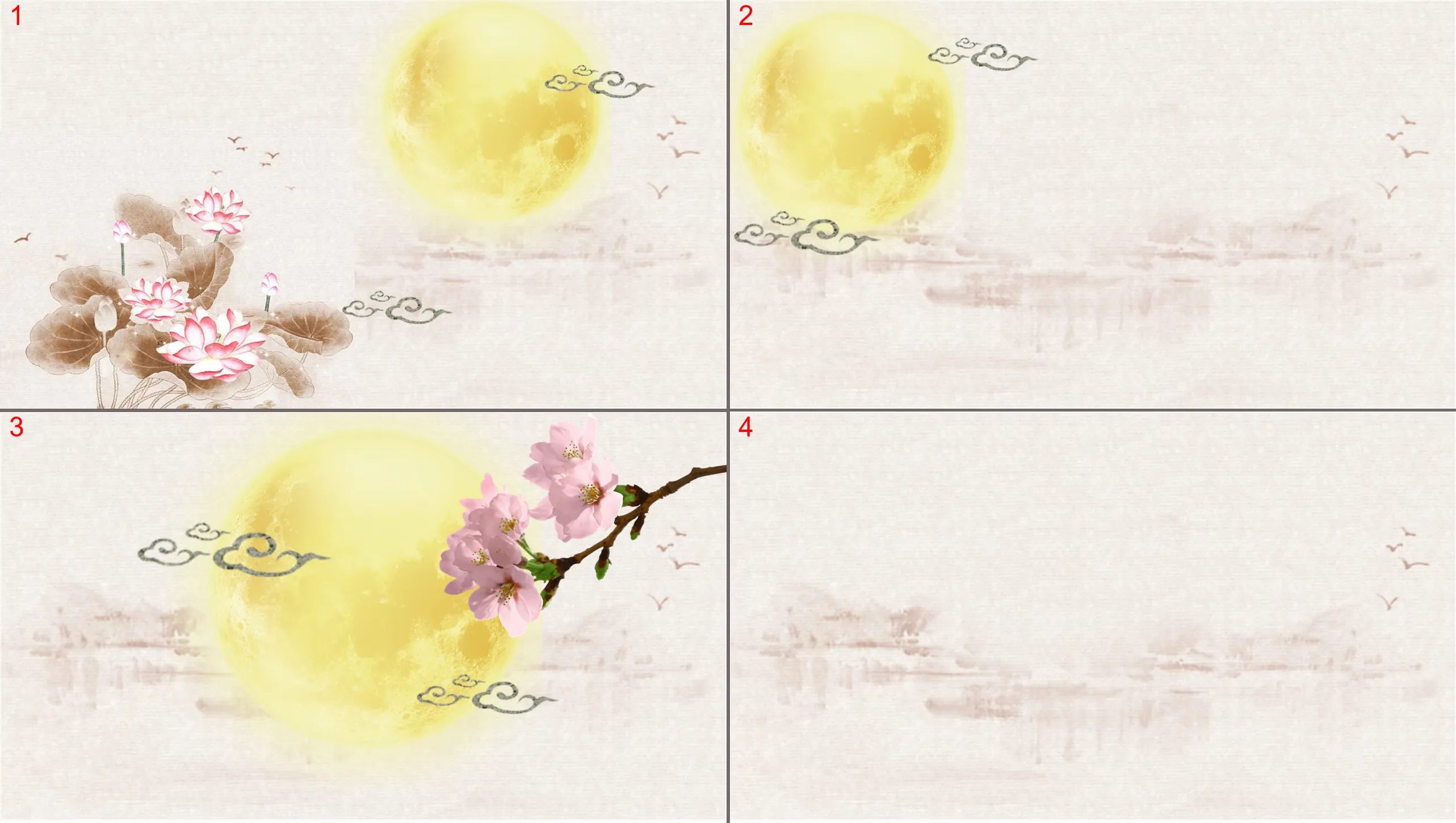 Elegant ink lotus moon Mid-Autumn Festival PPT background picture