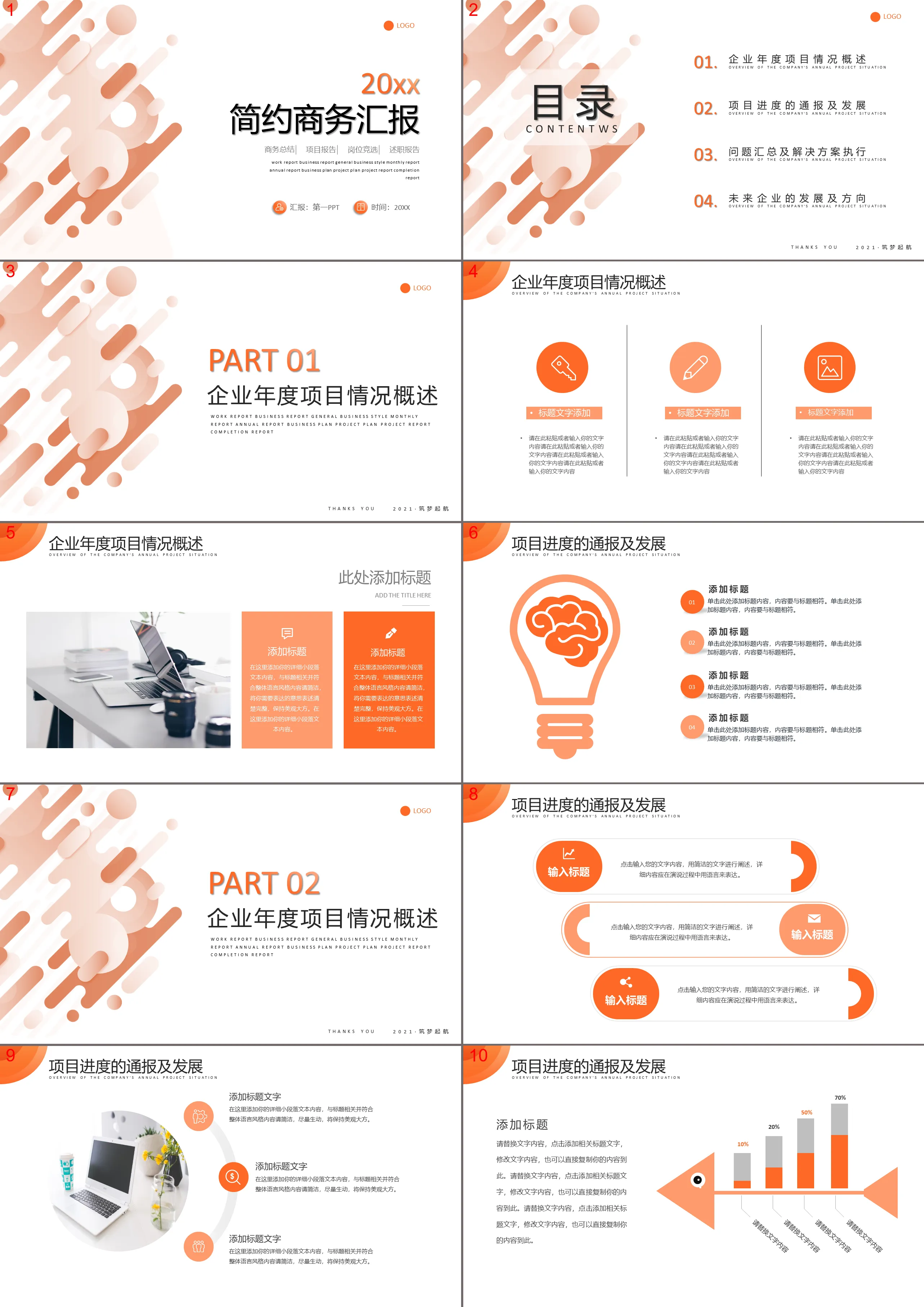 Modèle PPT de rapport d'activité simple dynamique orange à télécharger gratuitement