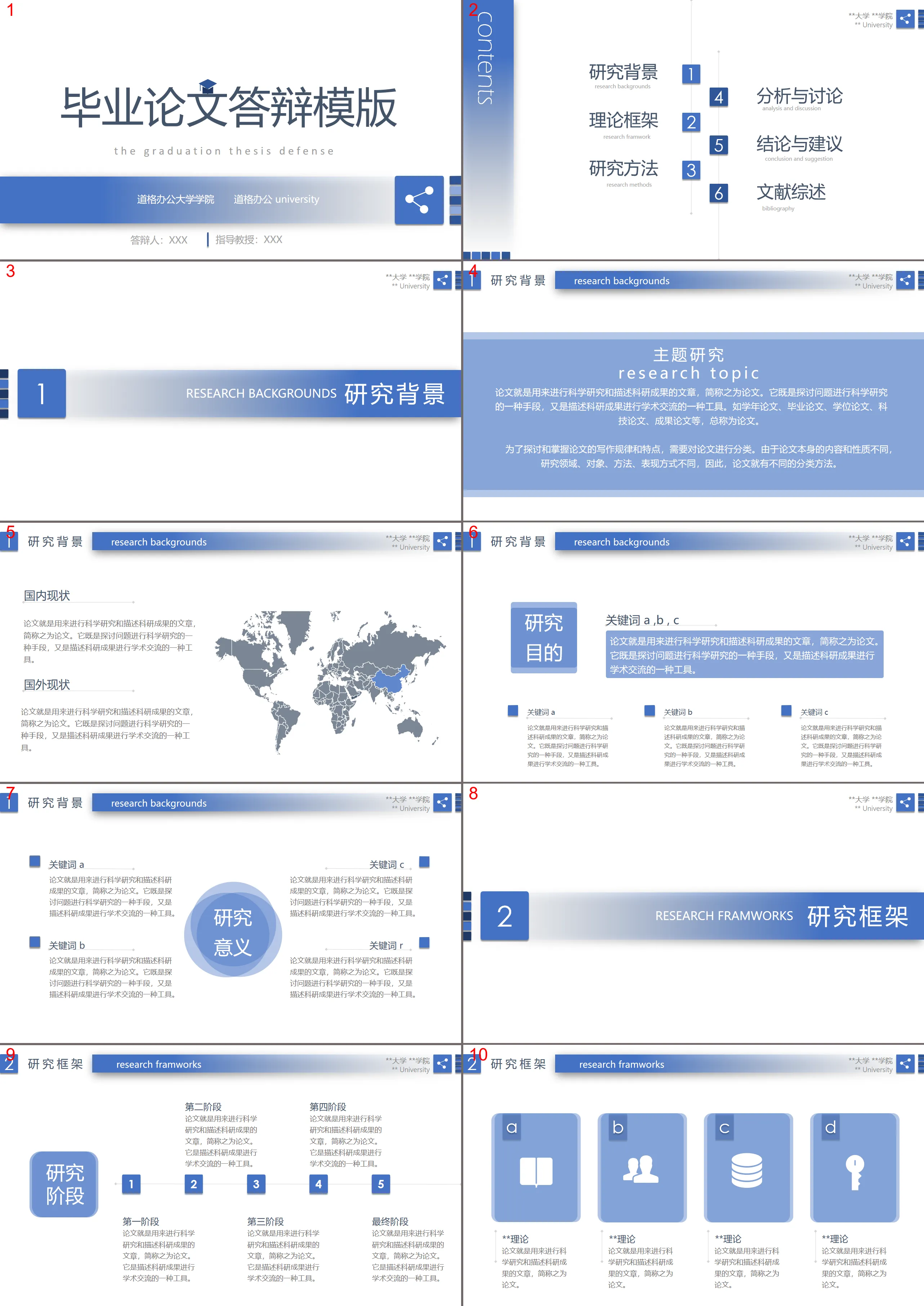 蓝色简洁实用毕业答辩PPT模板免费下载