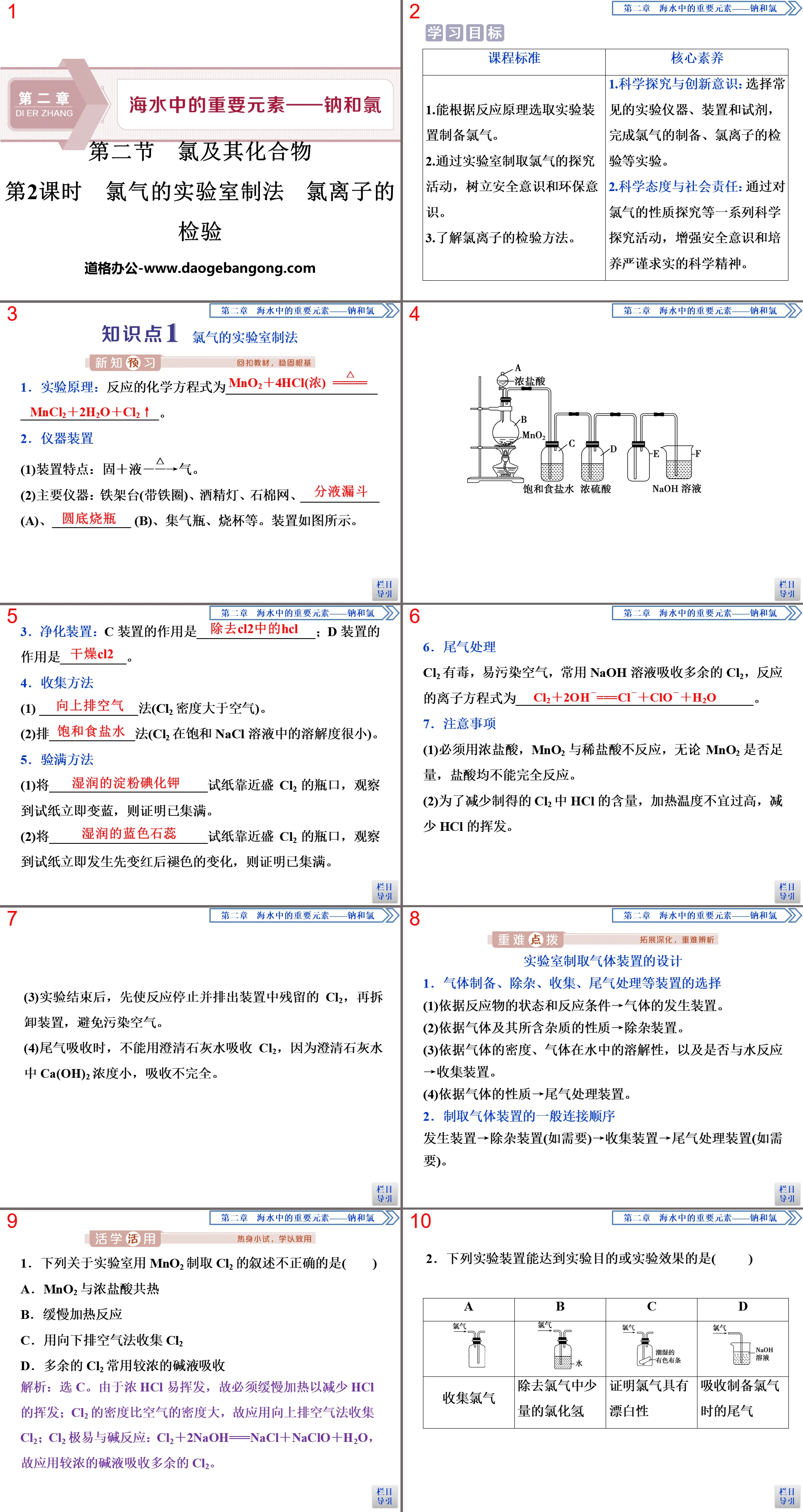 《氯及其化合物》海水中的重要元素—鈉和氯PPT(第2課時氯氣的實驗室制法氯離子的檢驗)