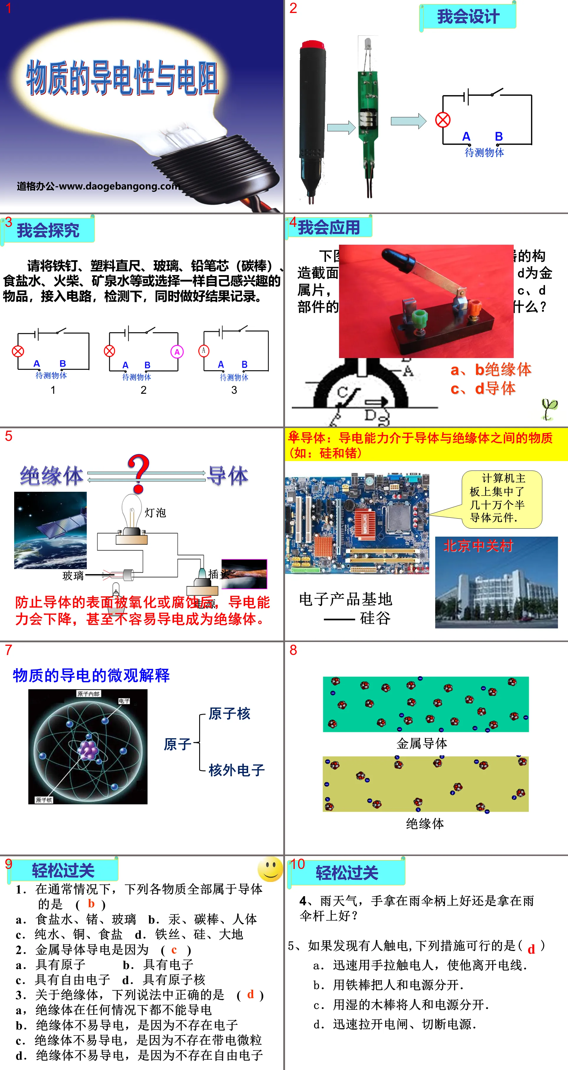 "Conductivity and Resistance of Matter" PPT courseware