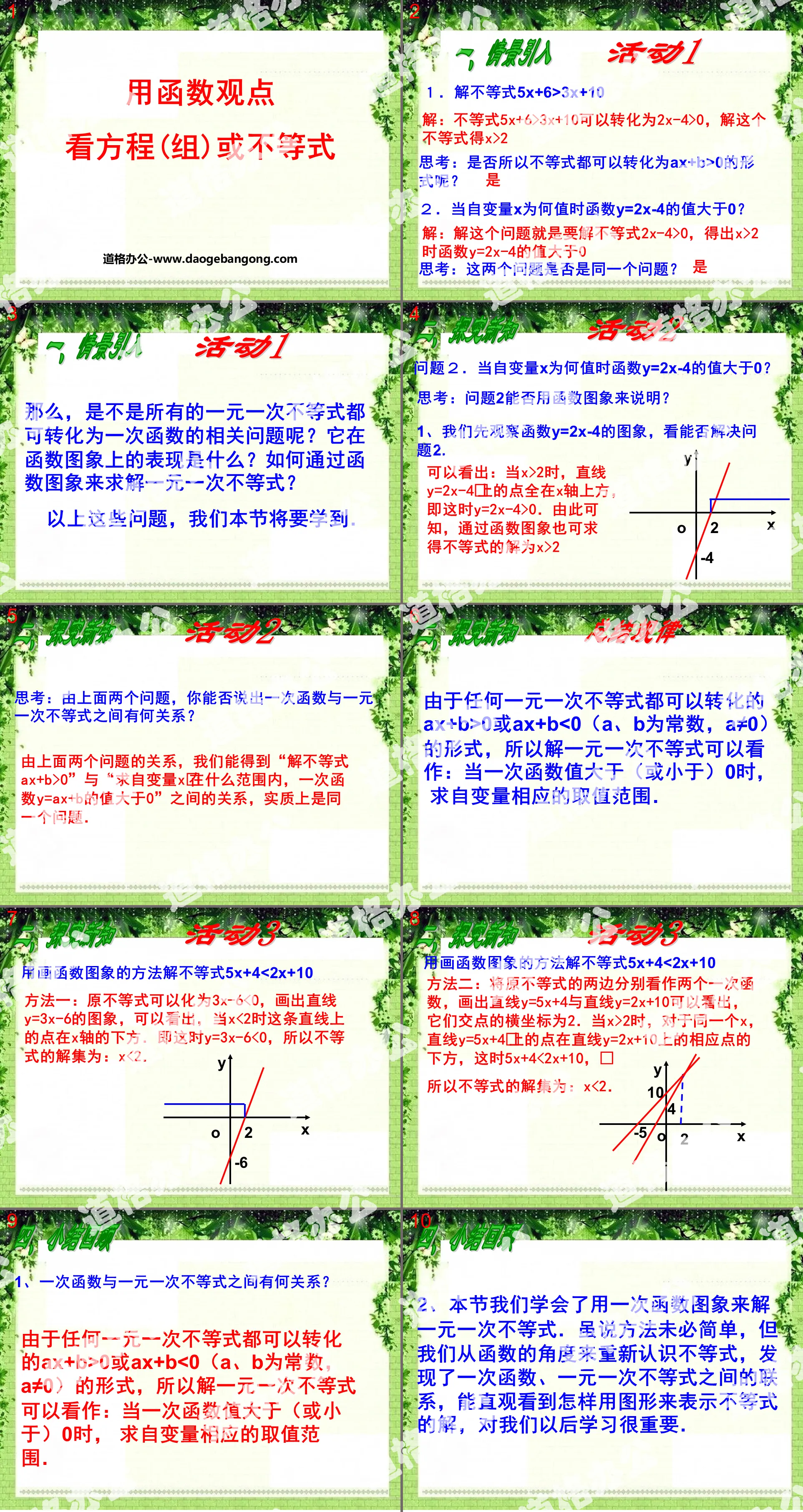 "Looking at equations (groups) or inequalities from the perspective of functions" linear function PPT courseware 3