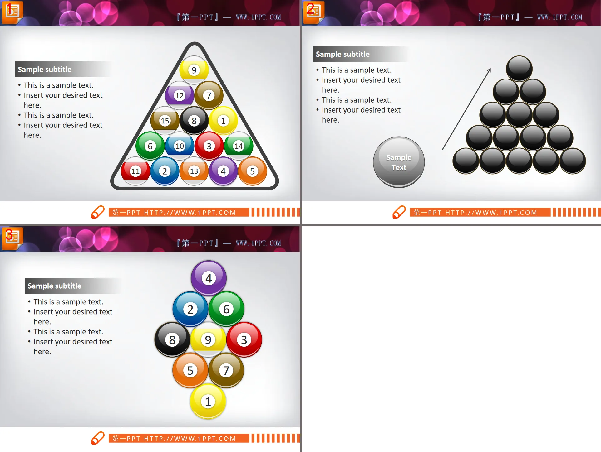 Billiard style hierarchical relationship PPT chart download