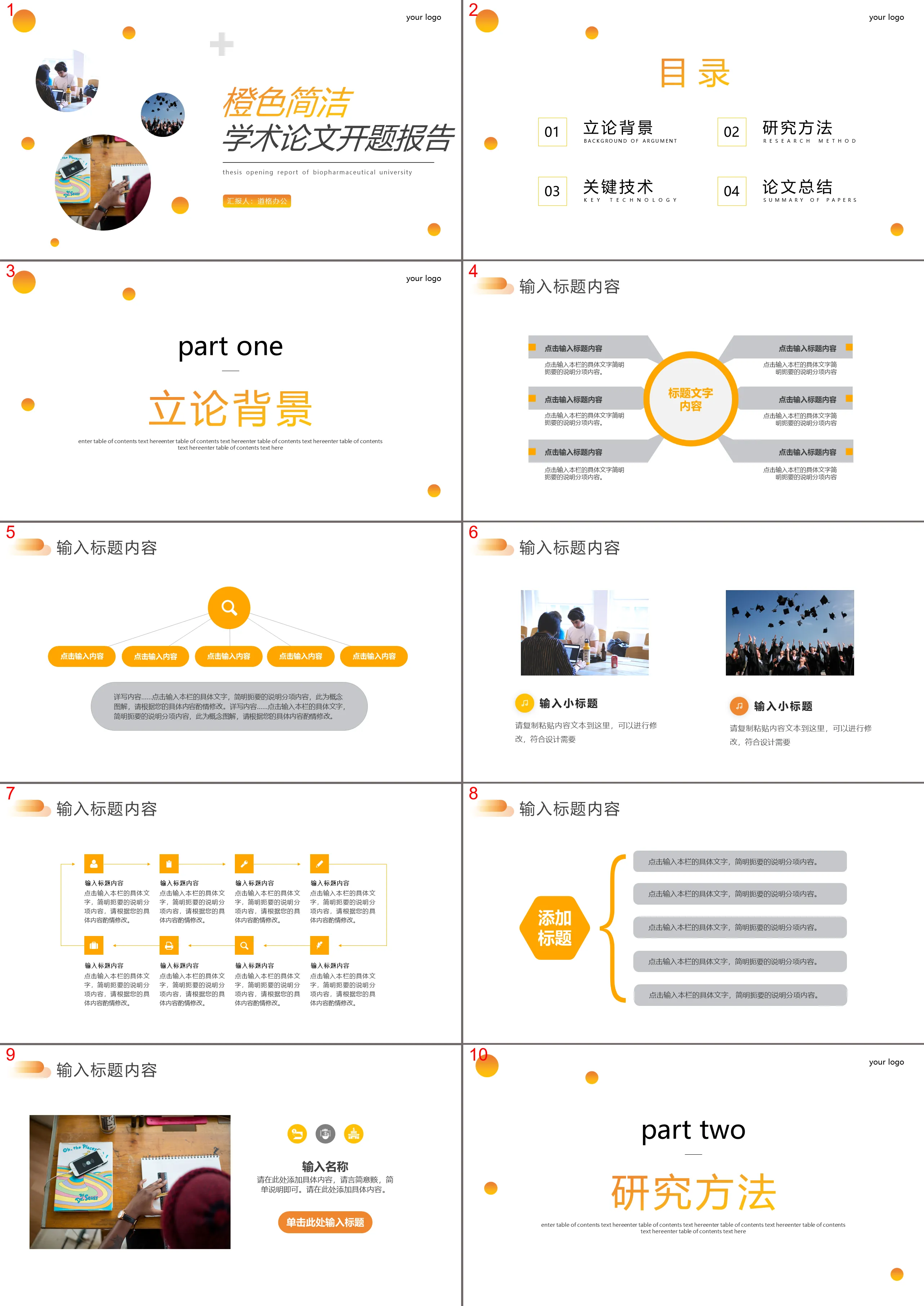 Modèle PPT de rapport de proposition de document académique concis orange