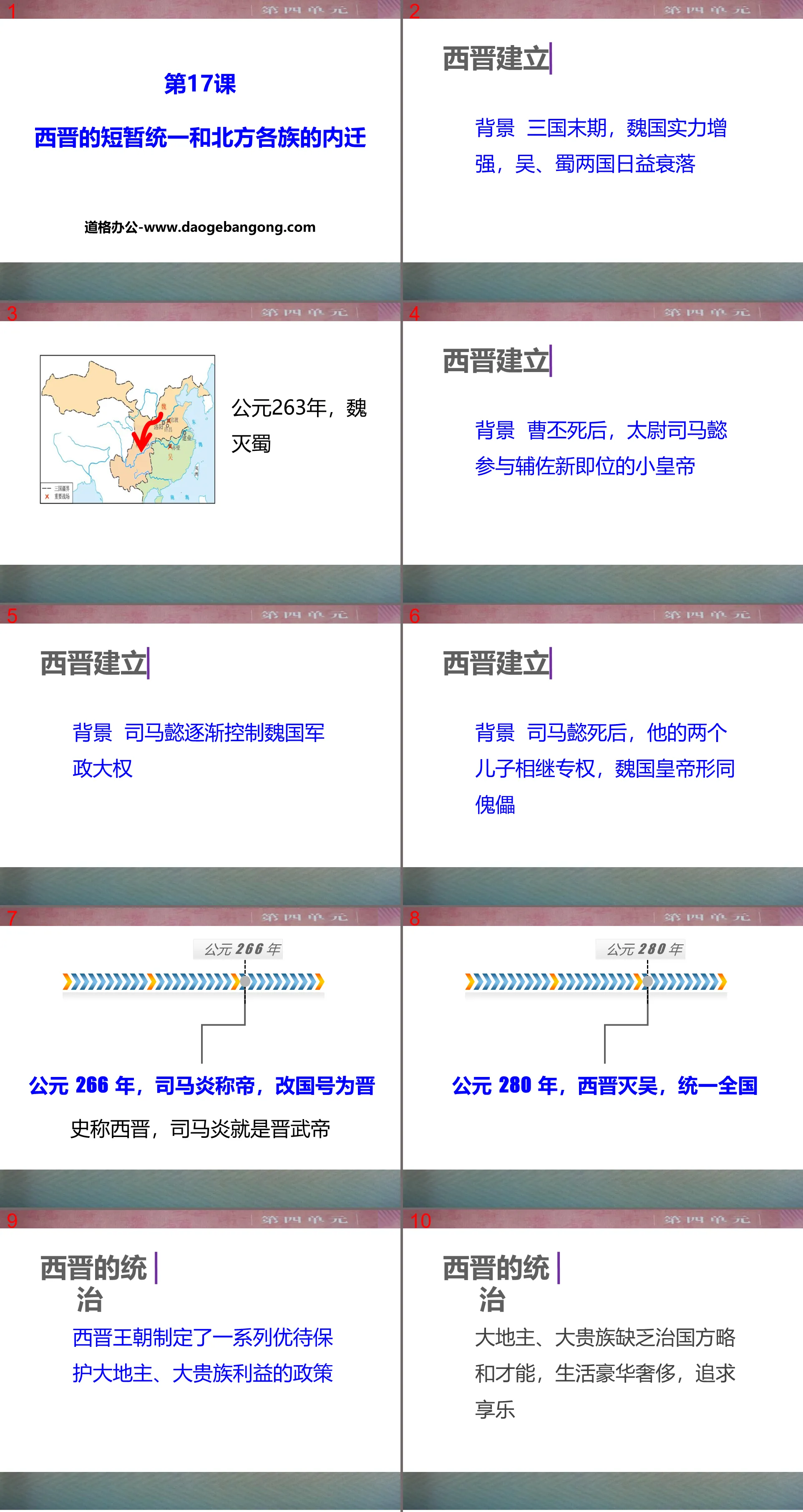 《西晉的短暫統一與北方各族的內遷》PPT課件下載