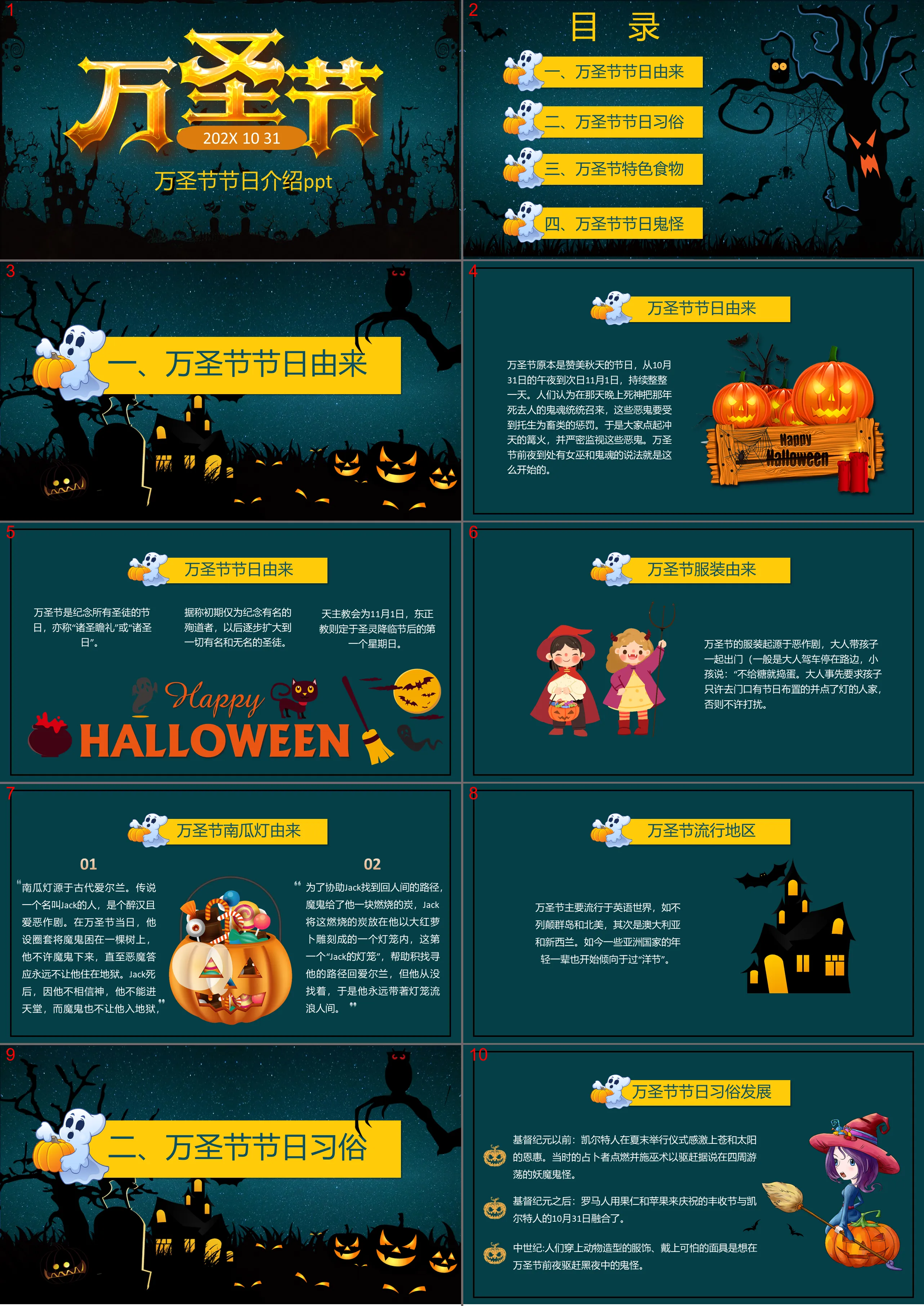 Cartoon style Halloween introduction PPT template free download