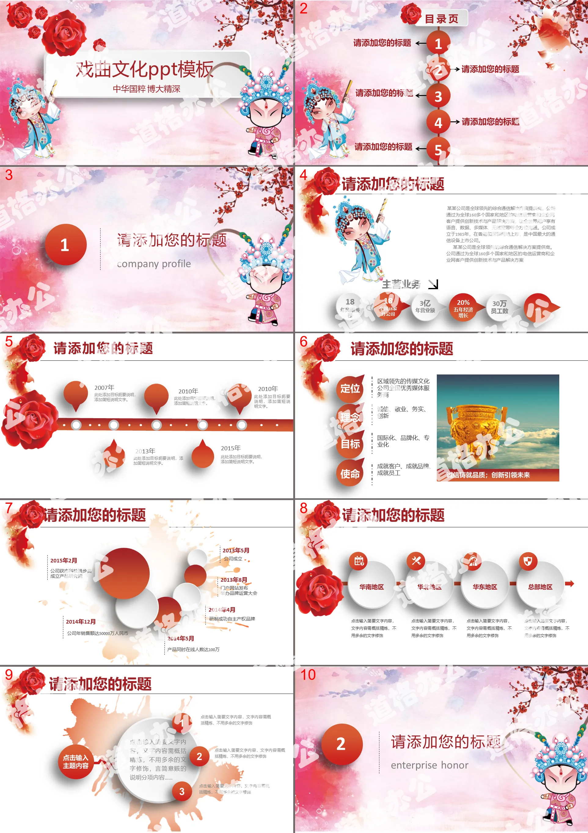 Opera culture theme PPT template with cartoon opera characters background