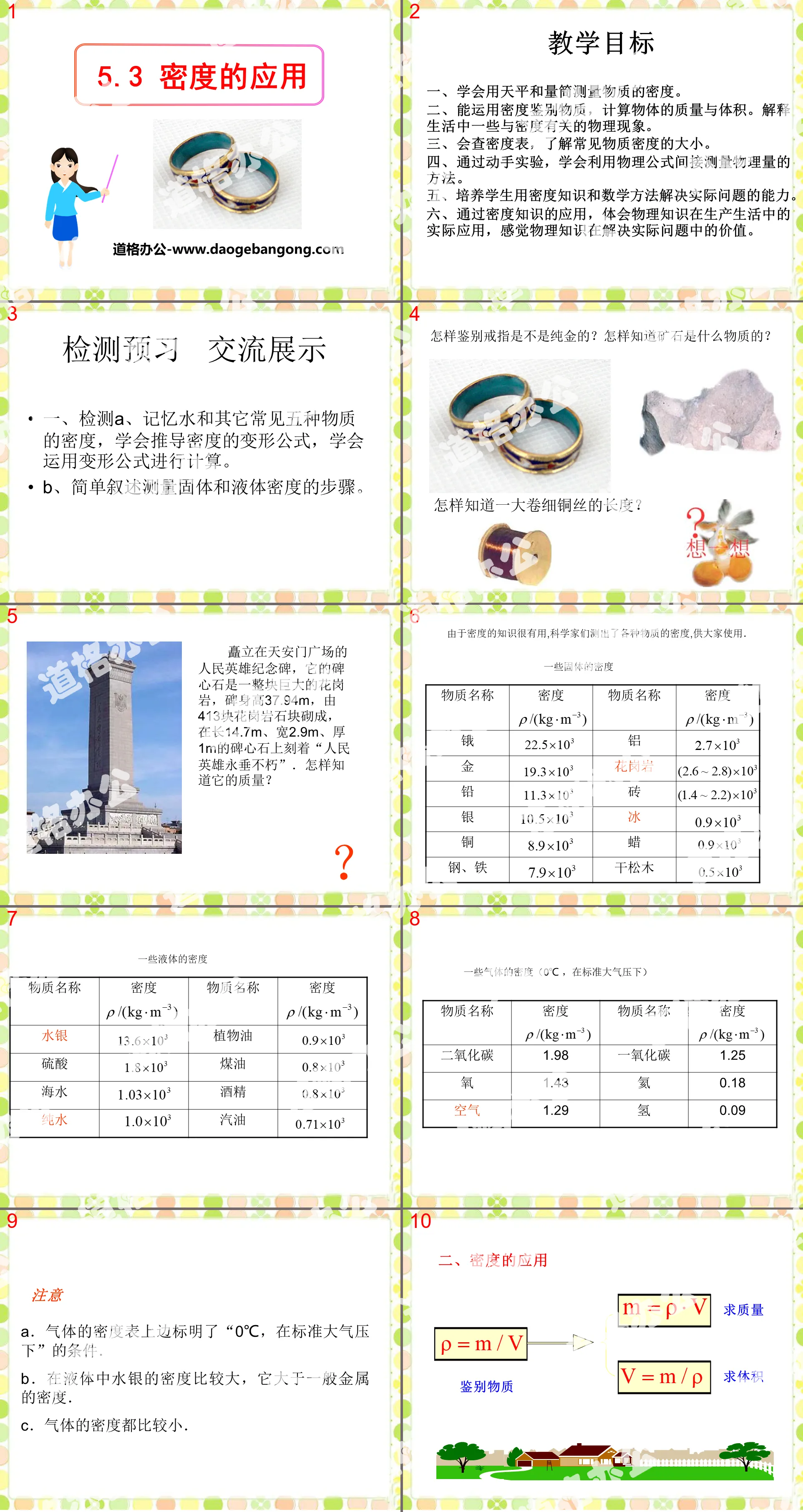 "Application of Density" Materials Around Us PPT Courseware