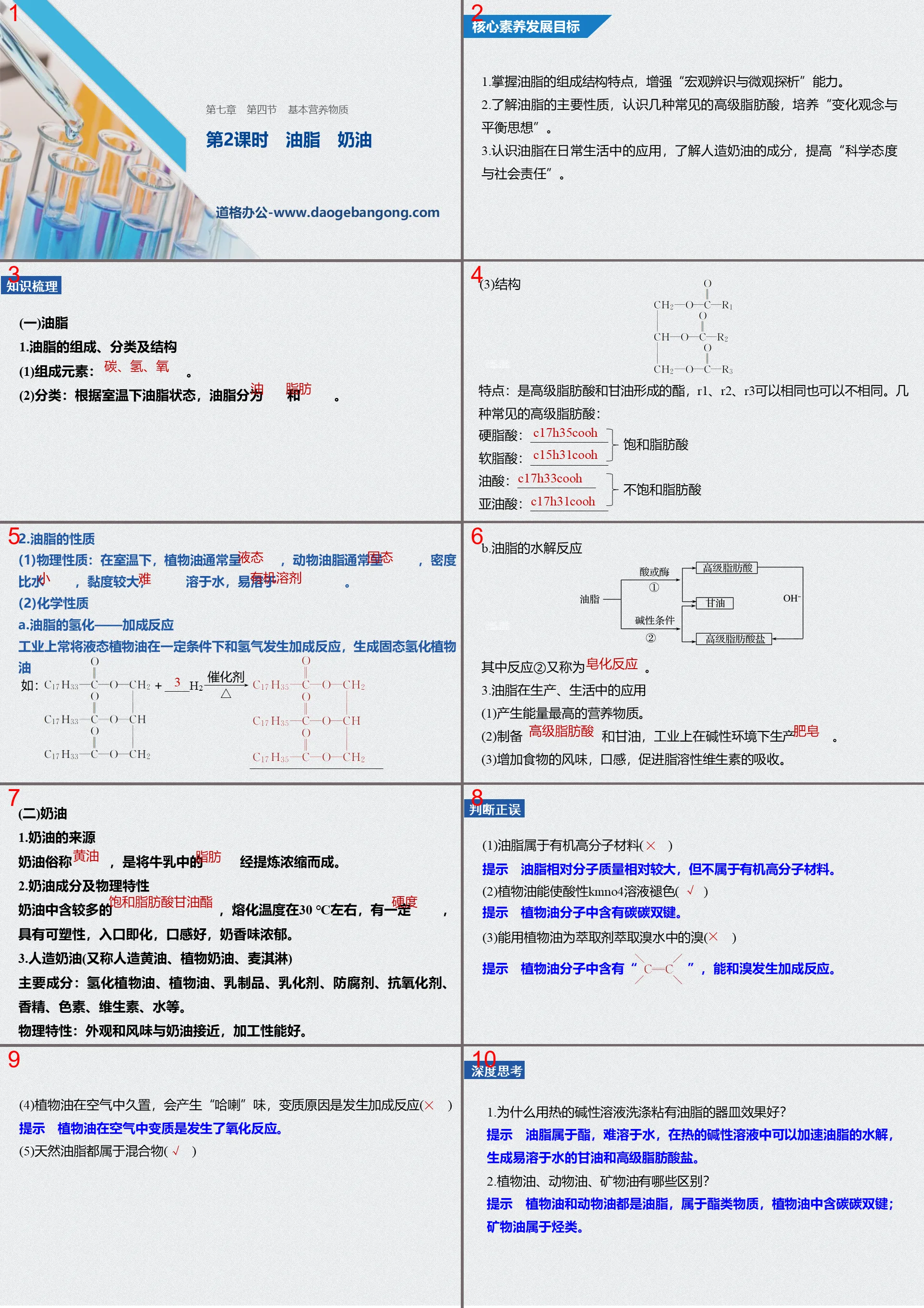 《基本营养物质》有机化合物PPT课时(第2课时油脂 奶油)