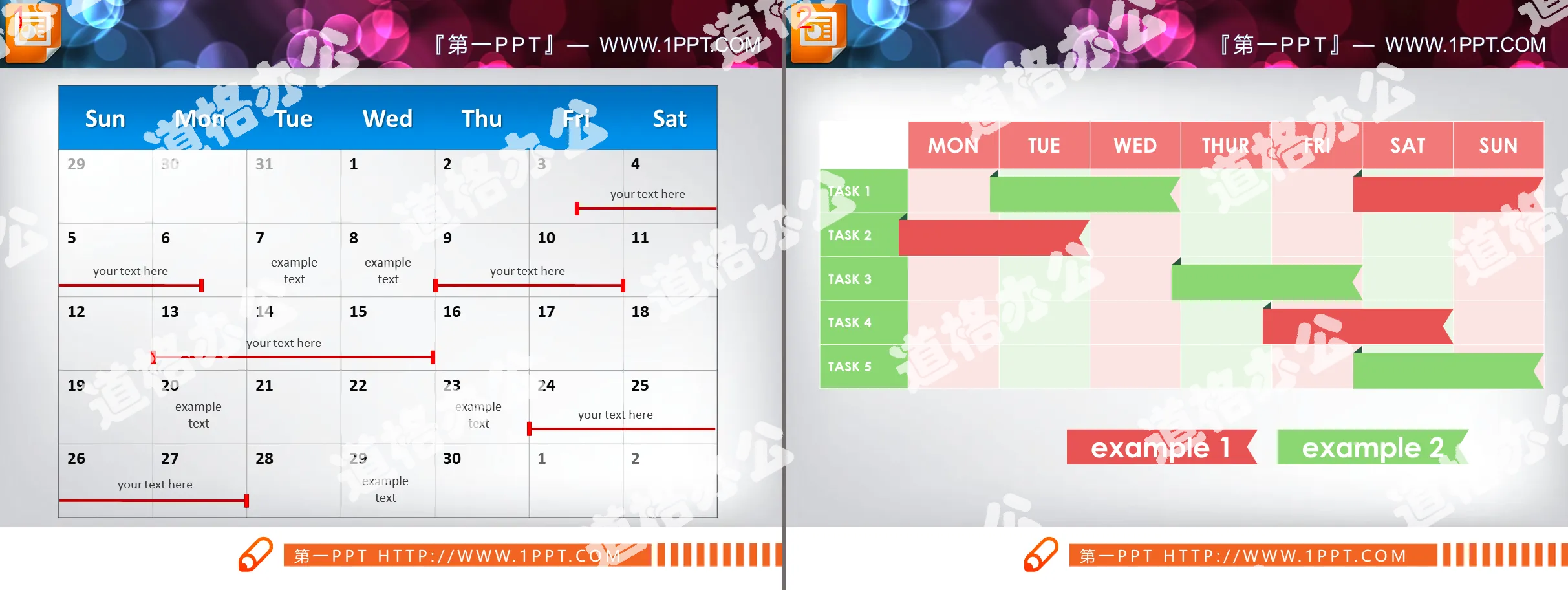 Two weekly work schedule PPT Gantt charts