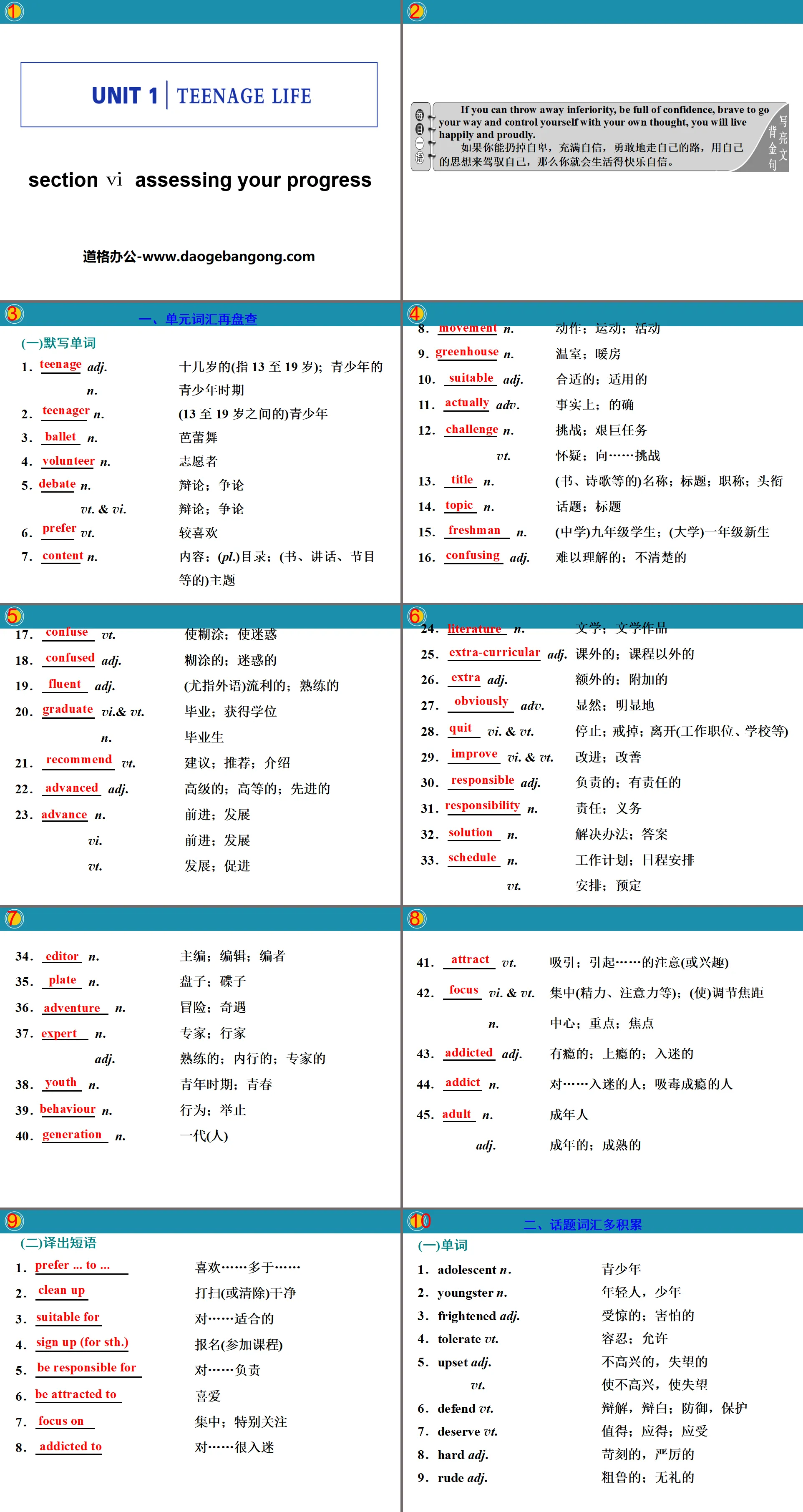 《Teenage Life》Assessing Your Progress PPT课件
