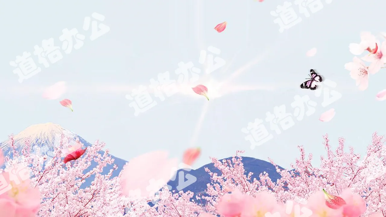 Peach blossoms in full bloom and butterflies flying beautiful PPT background pictures