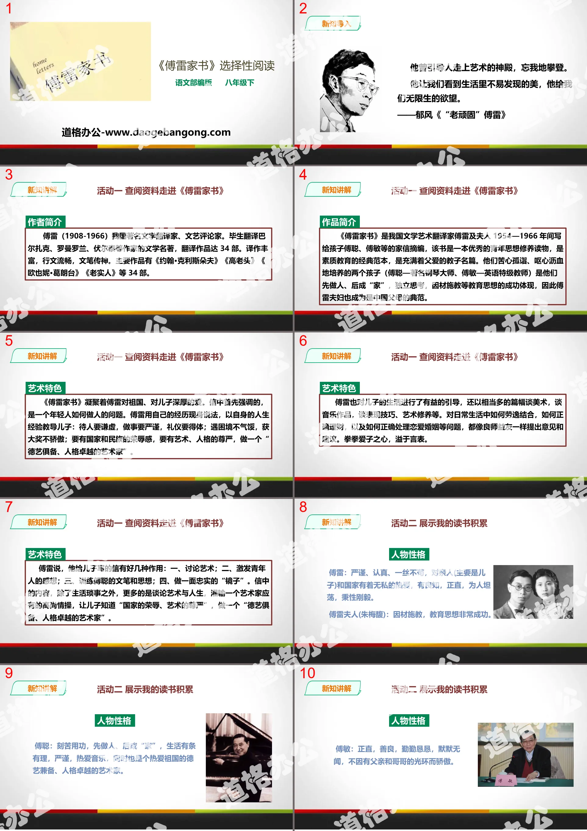 "Fu Lei Family Letters" Selective Reading PPT Download