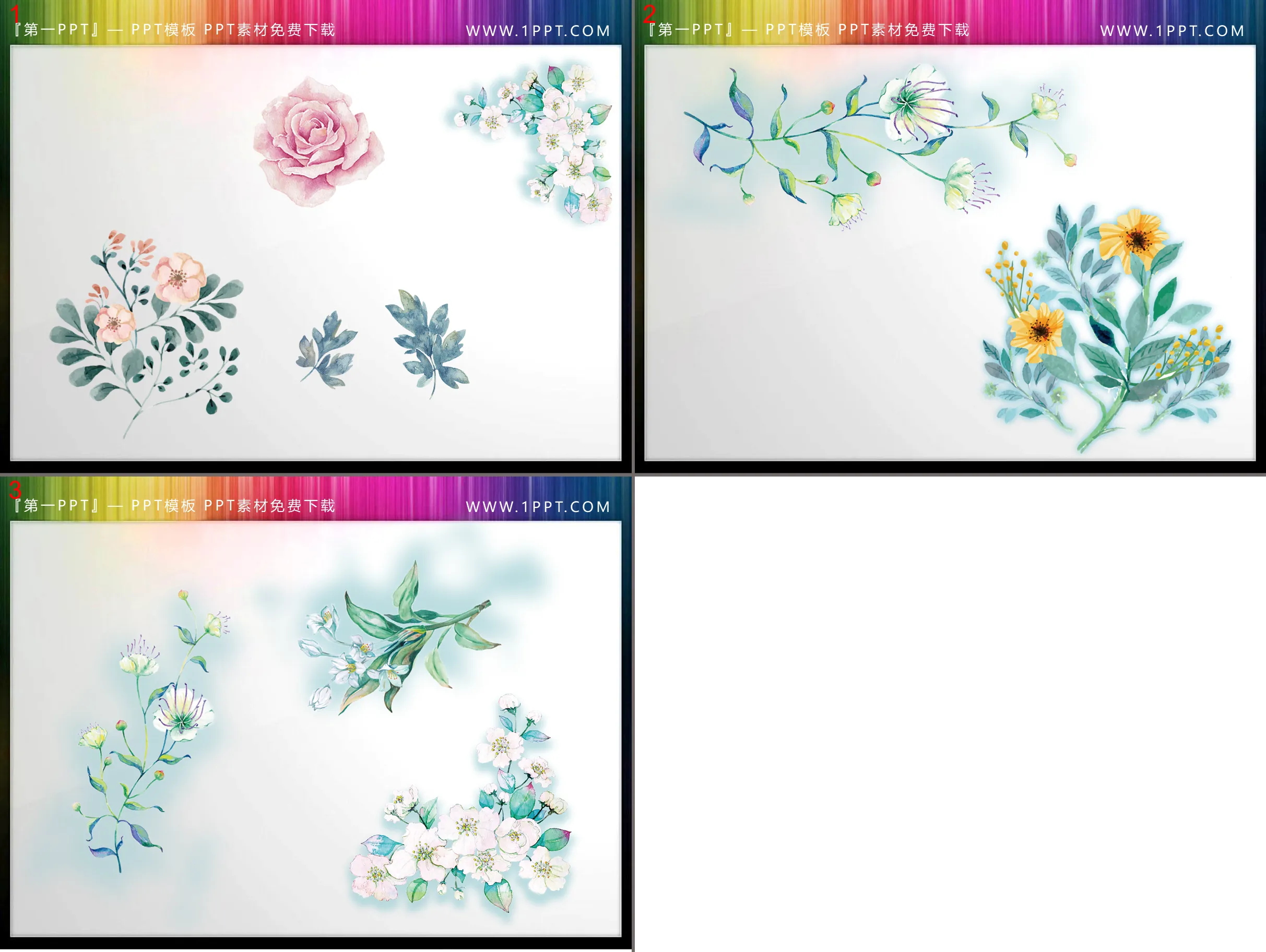 A group of fresh and beautiful watercolor flowers PPT material