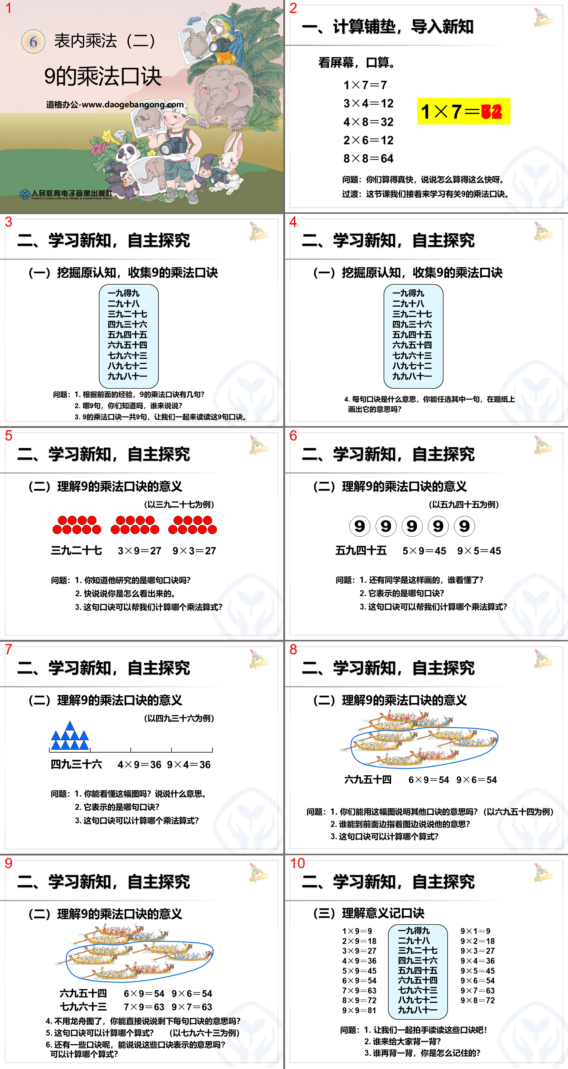 "Multiplication Table of 9" Multiplication 2 PPT courseware in the table