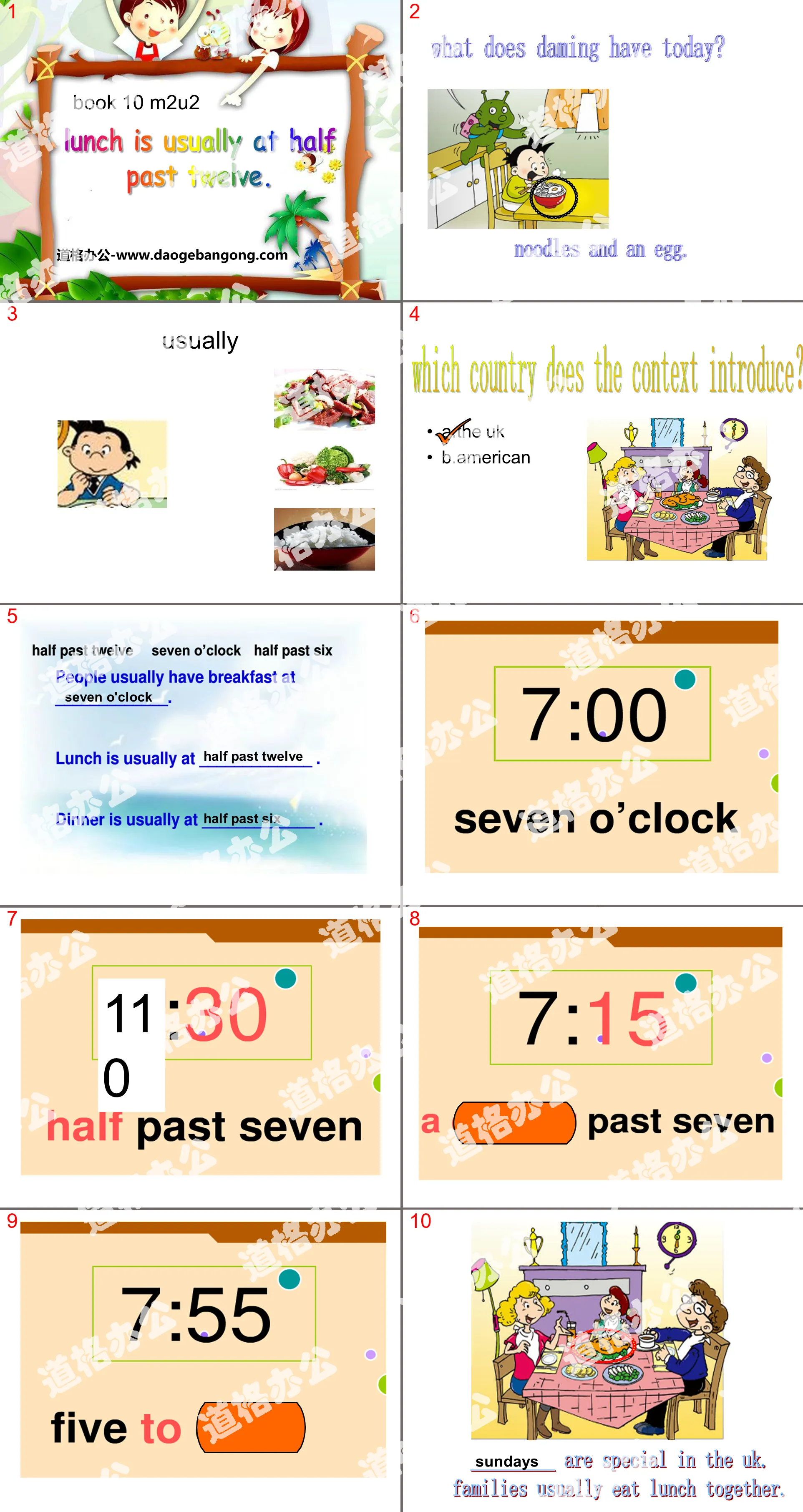 《Lunch is usually at half past twelve》PPT課件