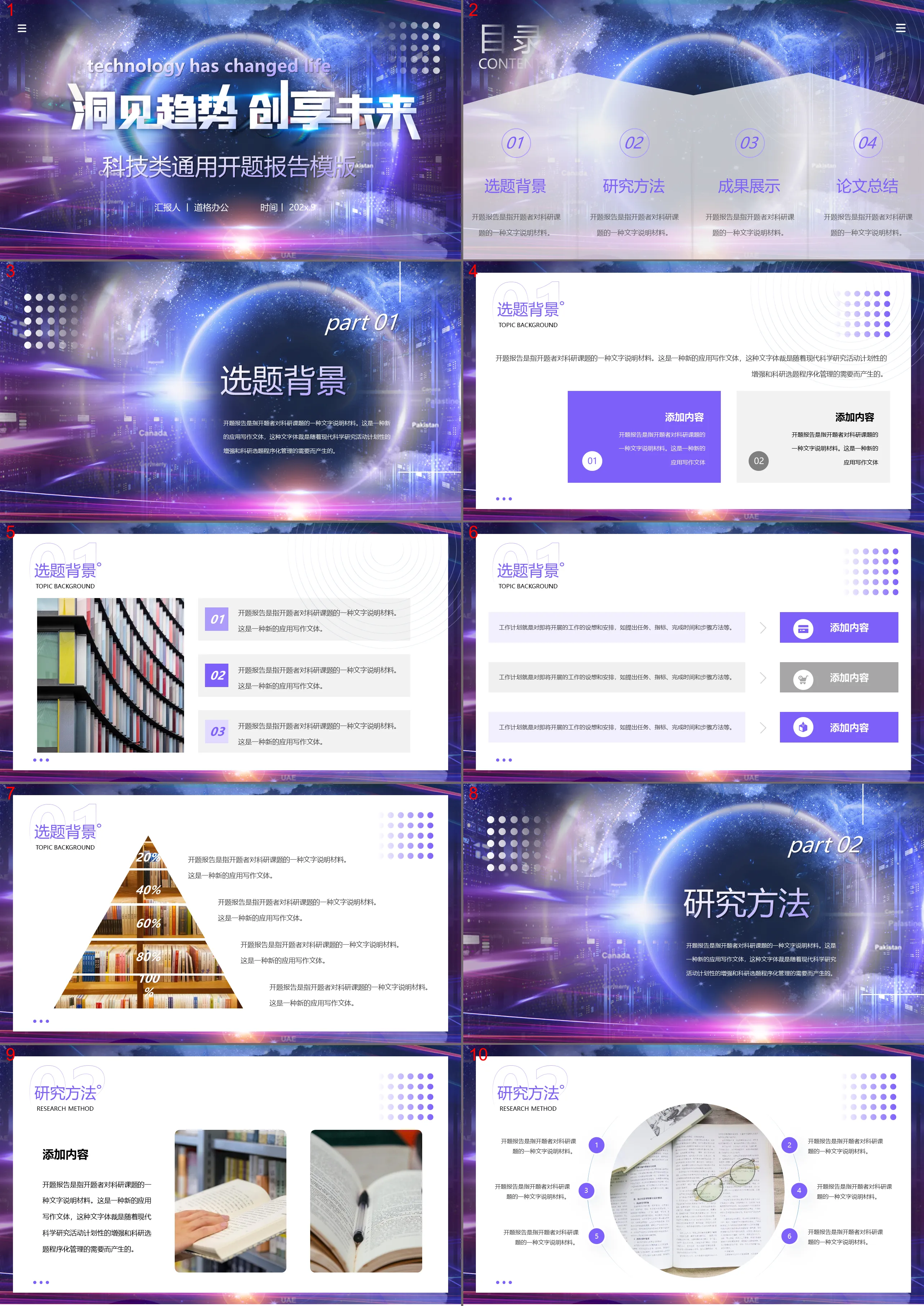 紫色抽象科技类开题报告PPT模板免费下载