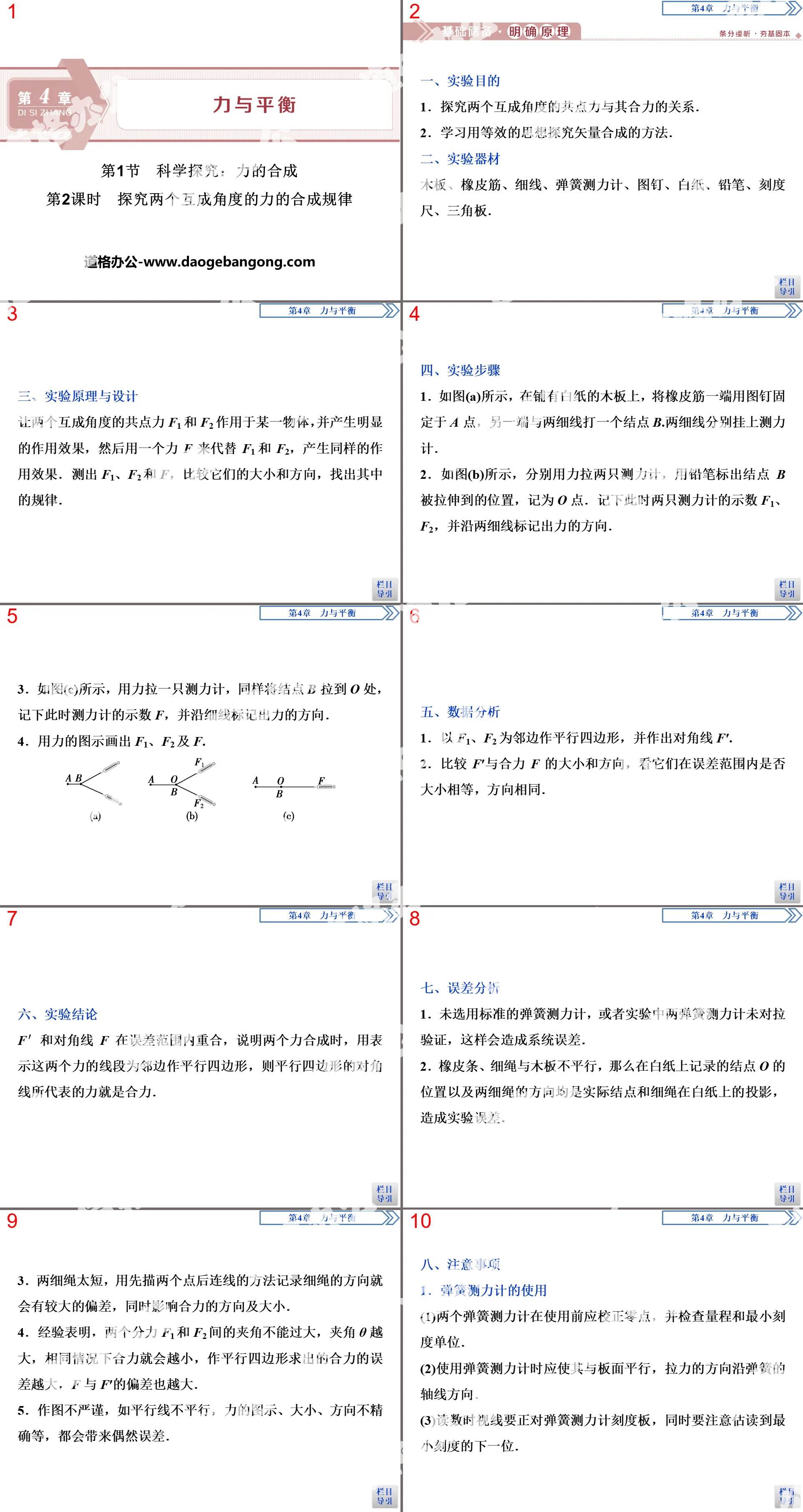 《科學探究：力的合成》力與平衡PPT(第2課時探究兩個互成角度的力的合成規律)