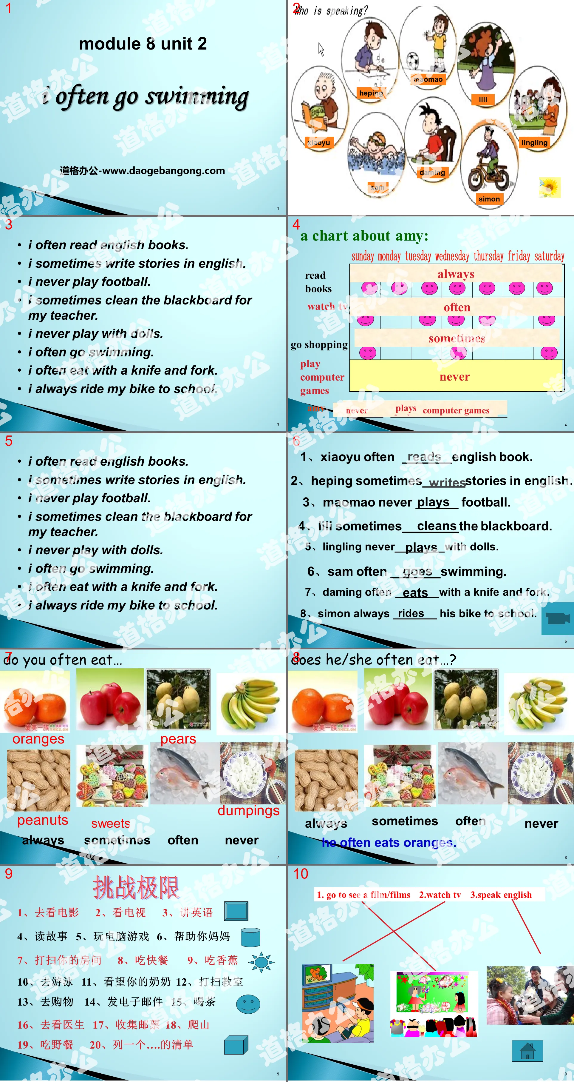 "I often go swimming" PPT courseware 2