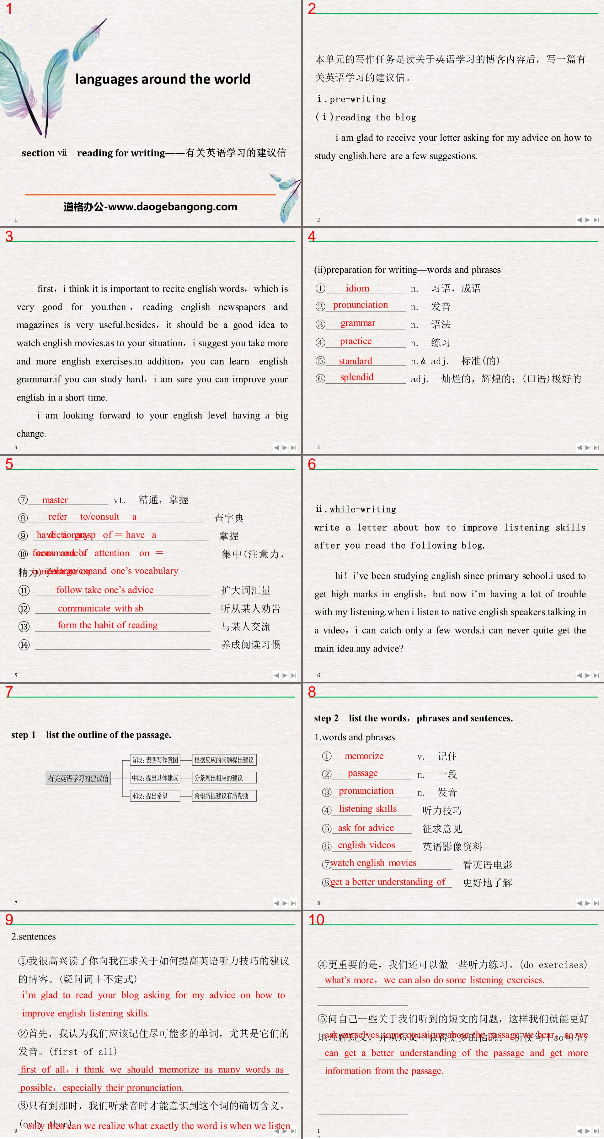 "Languages ​​Around The World" Reading for Writing PPT