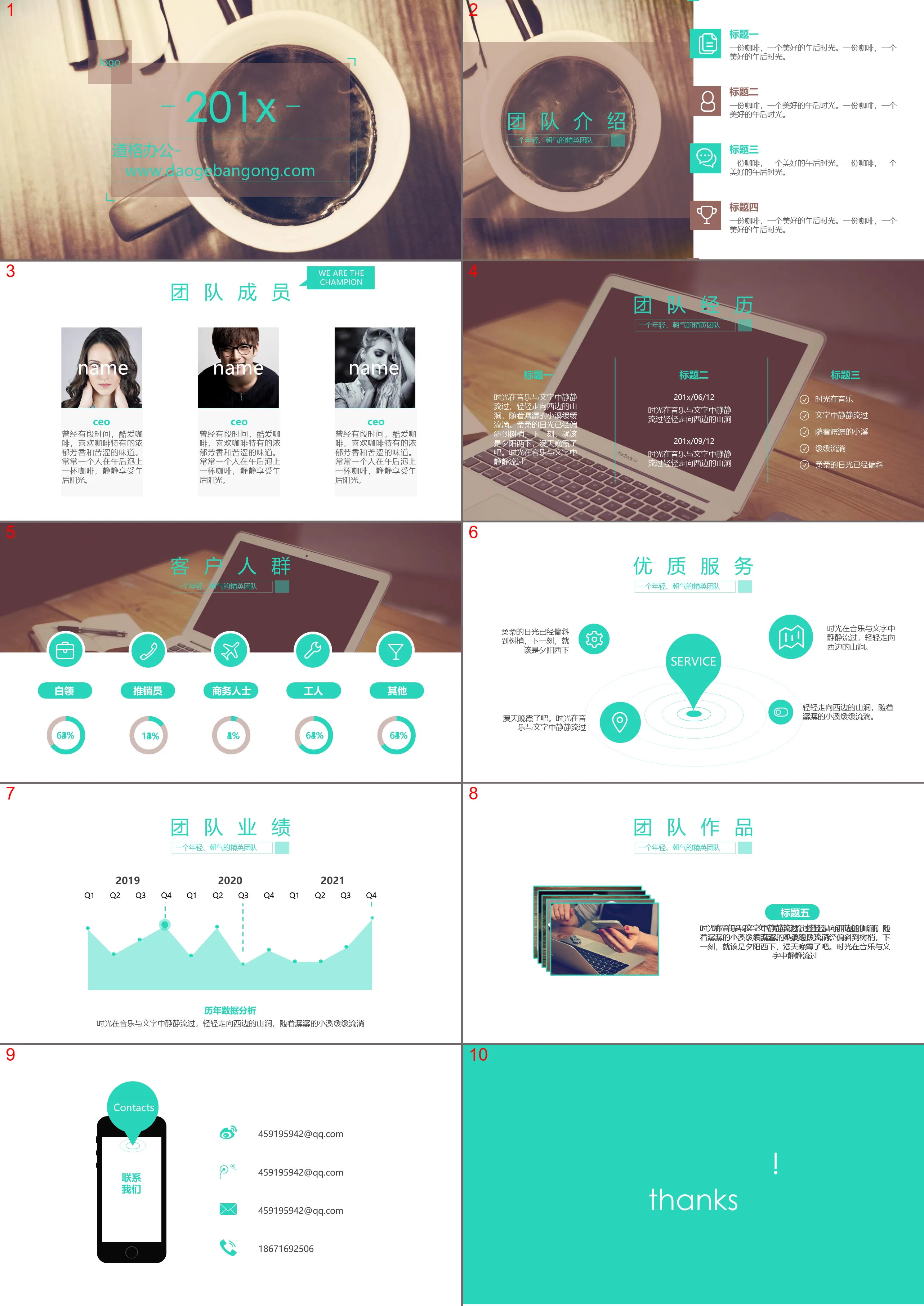 Simple web style flat business work report PPT template