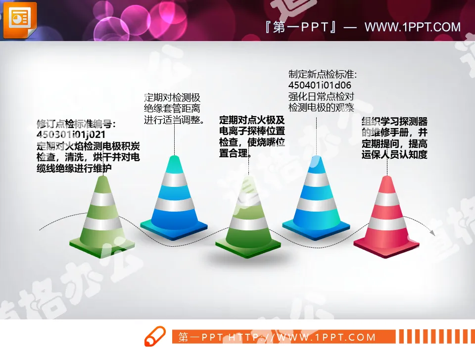 Colorful Traffic Barricades Background PowerPoint Flowchart Template
