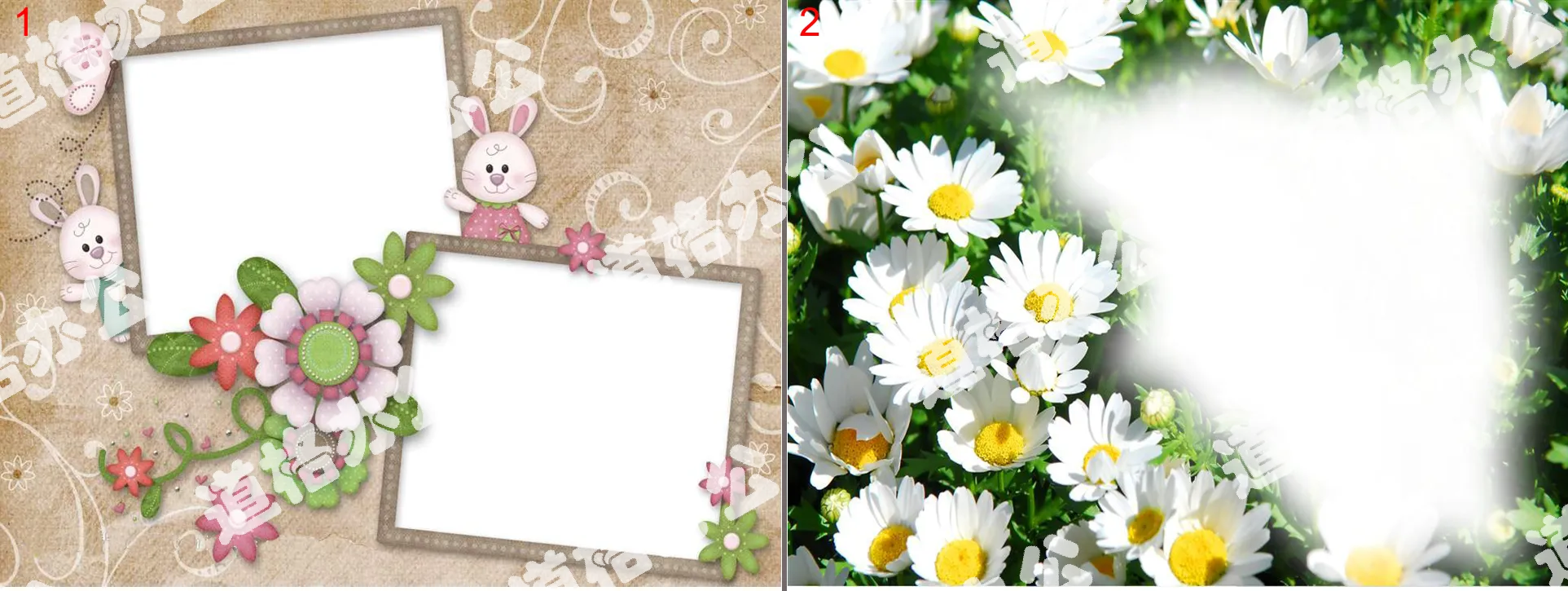 兩張花卉卡通邊框PPT背景圖片