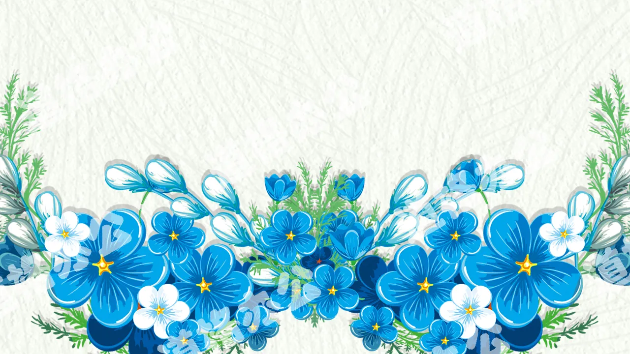 四张蓝色韩范花卉PPT背景图片