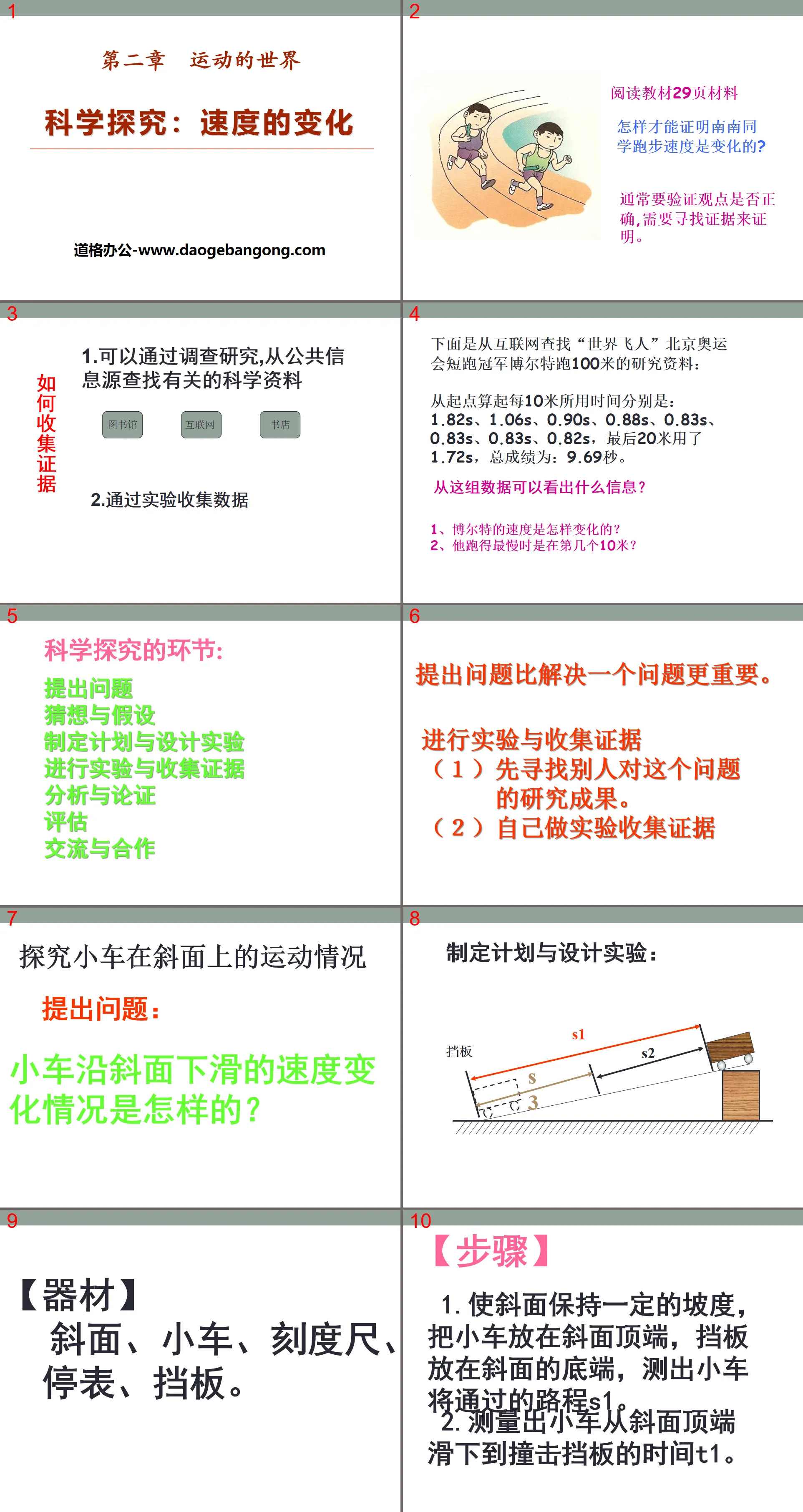 《科学探究：速度的变化》运动的世界PPT课件
