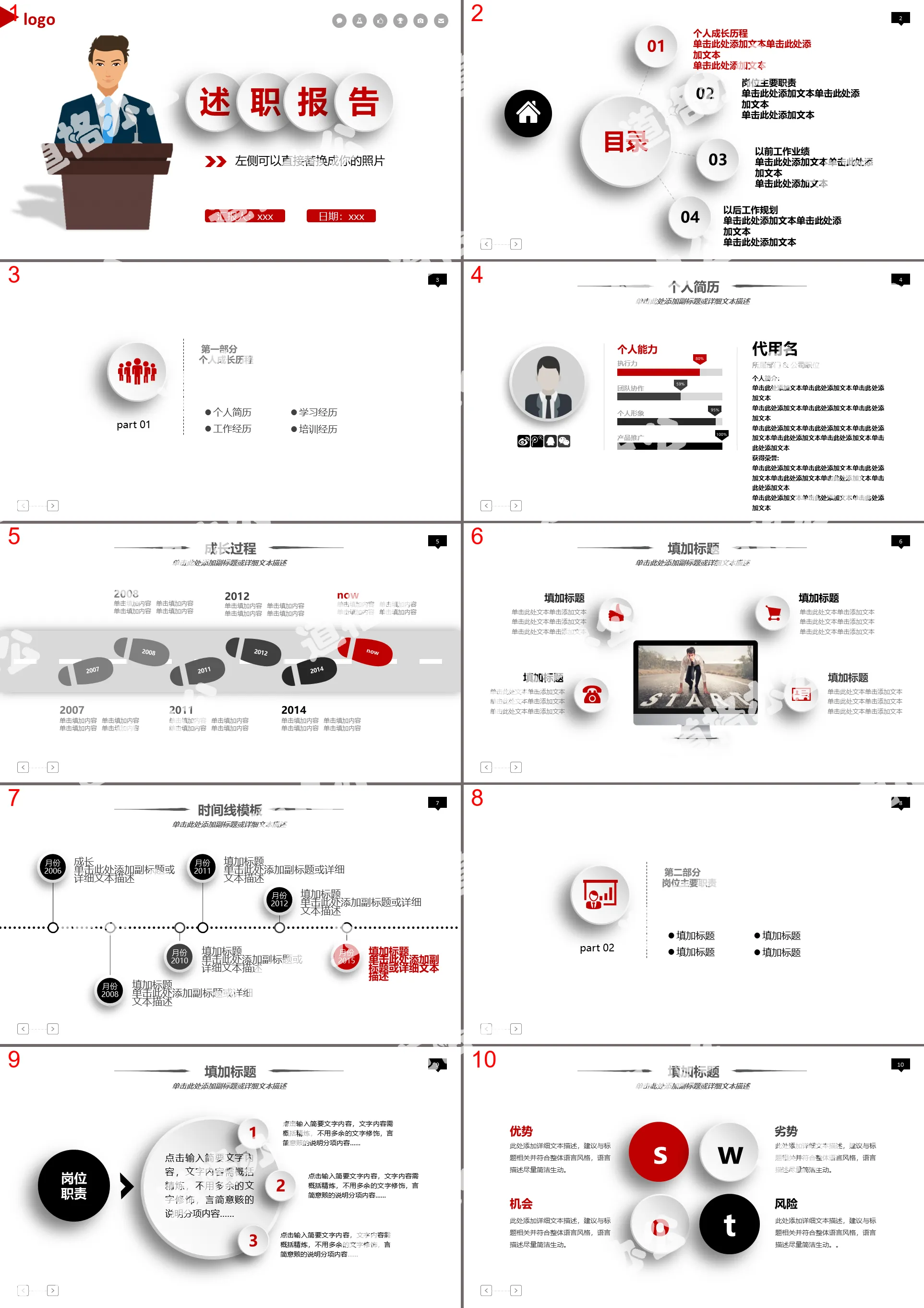 Simple micro-stereoscopic style employee performance report PPT template