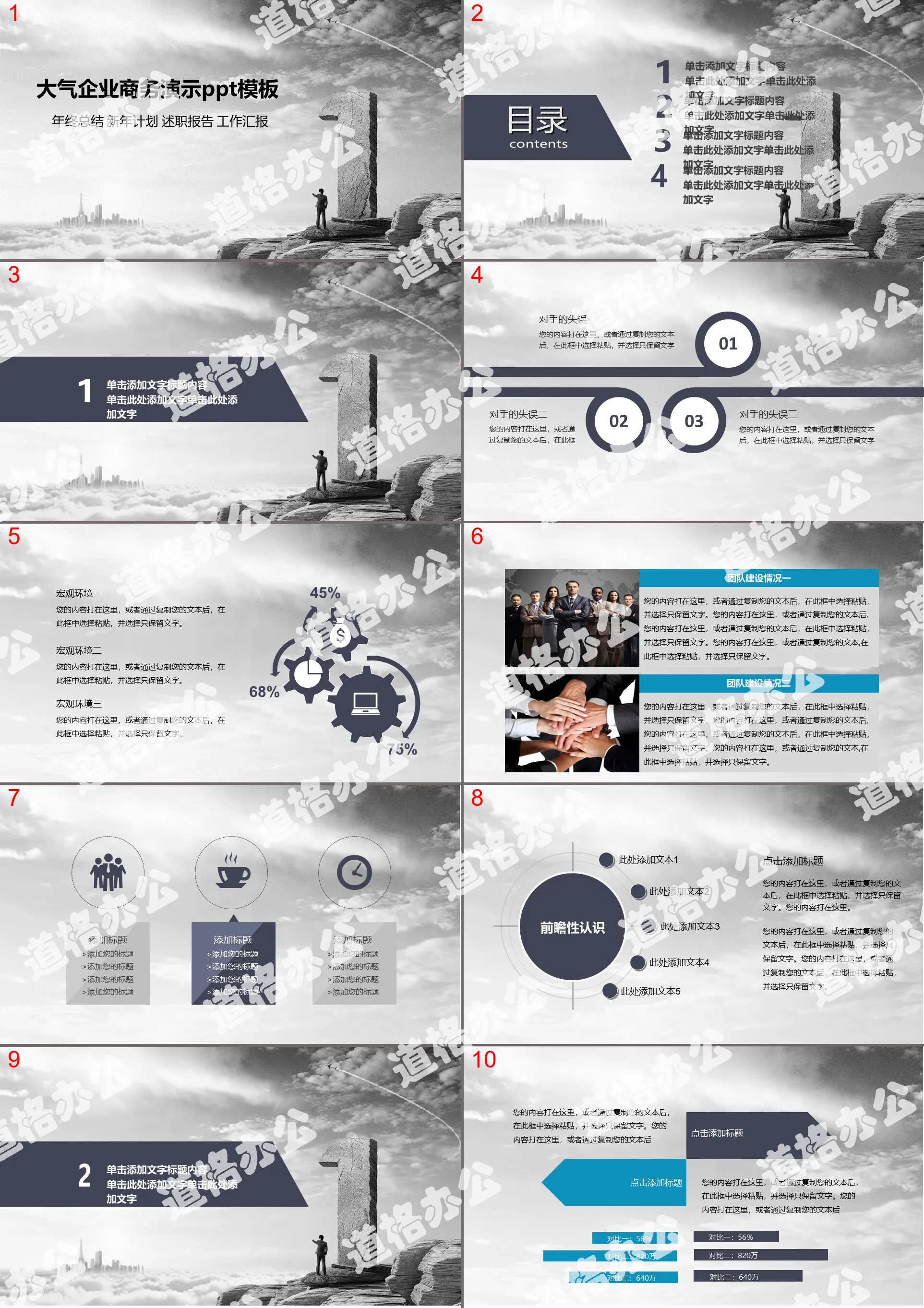 Atmospheric black and white business presentation PPT template