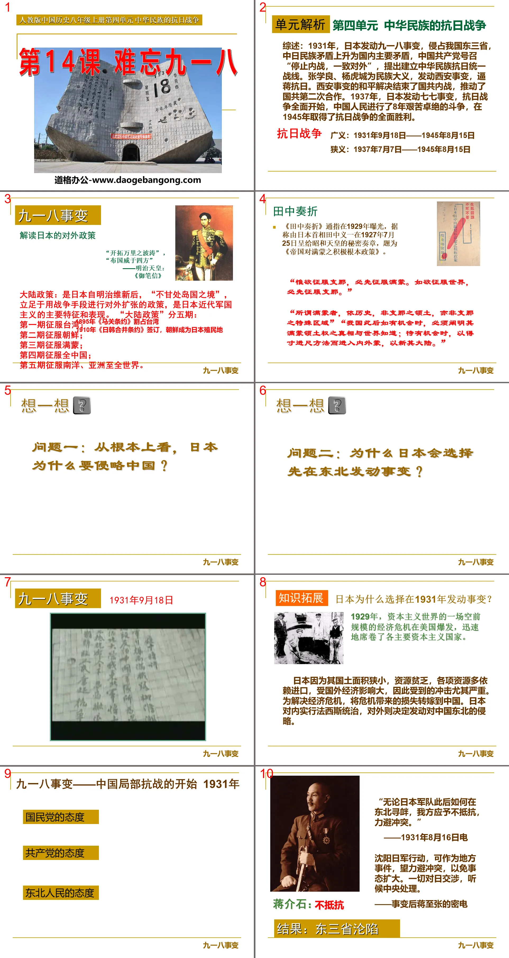 "Unforgettable September 18th" The Chinese Nation's Anti-Japanese War PPT Courseware 2