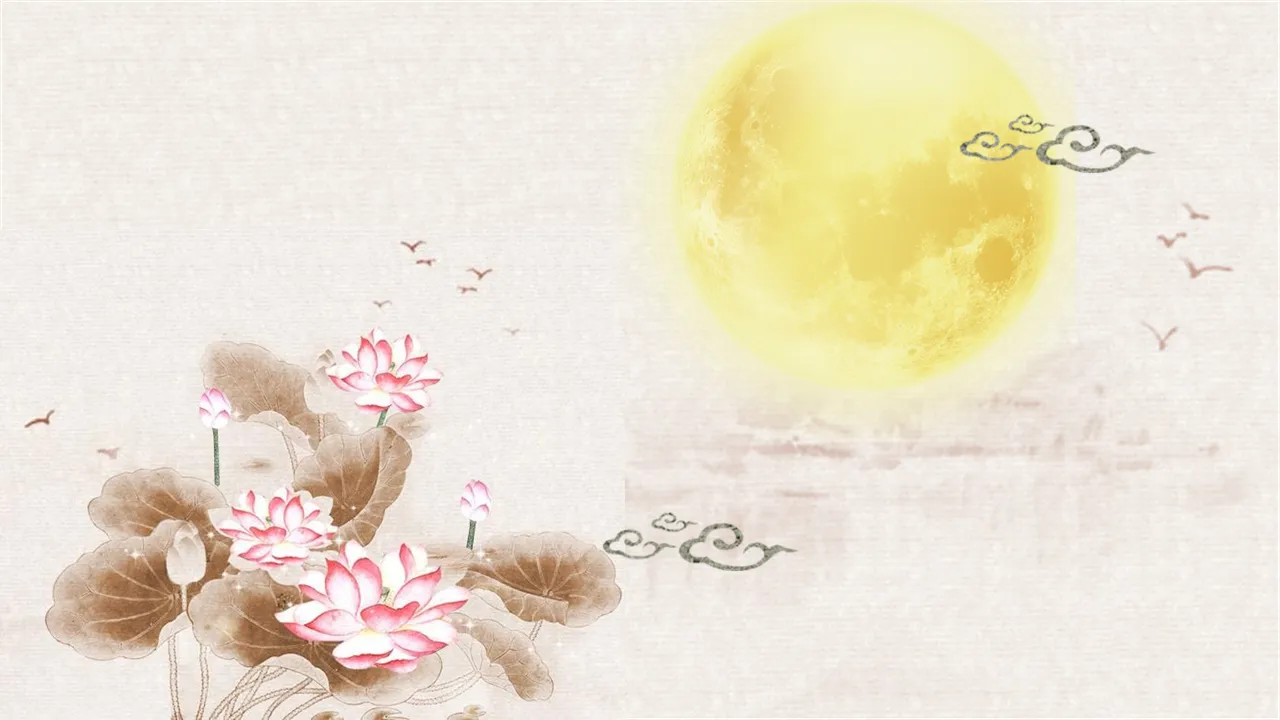 Elegant ink lotus moon Mid-Autumn Festival PPT background picture