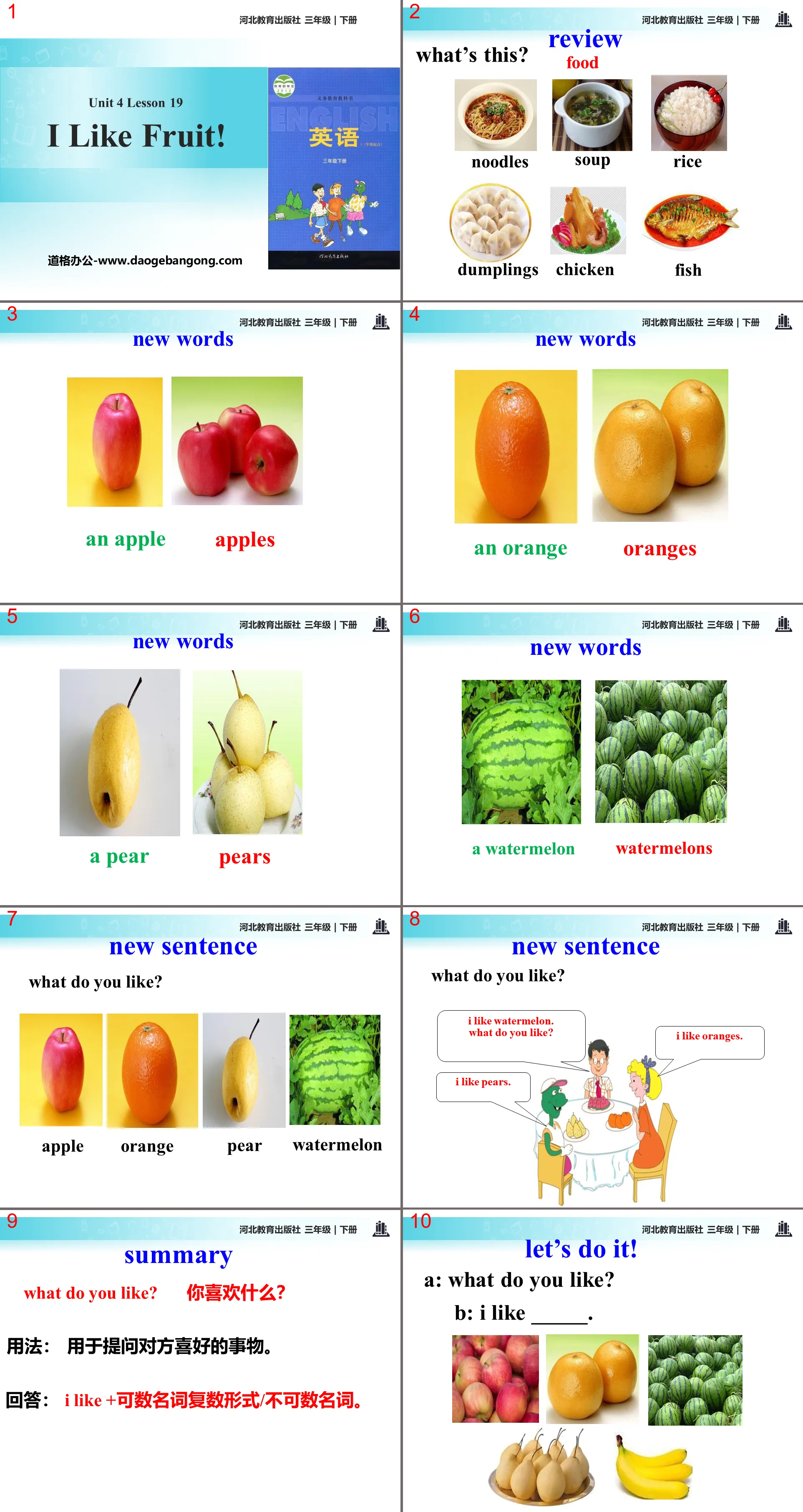 《I Like Fruit!》Food and Restaurants PPT Courseware