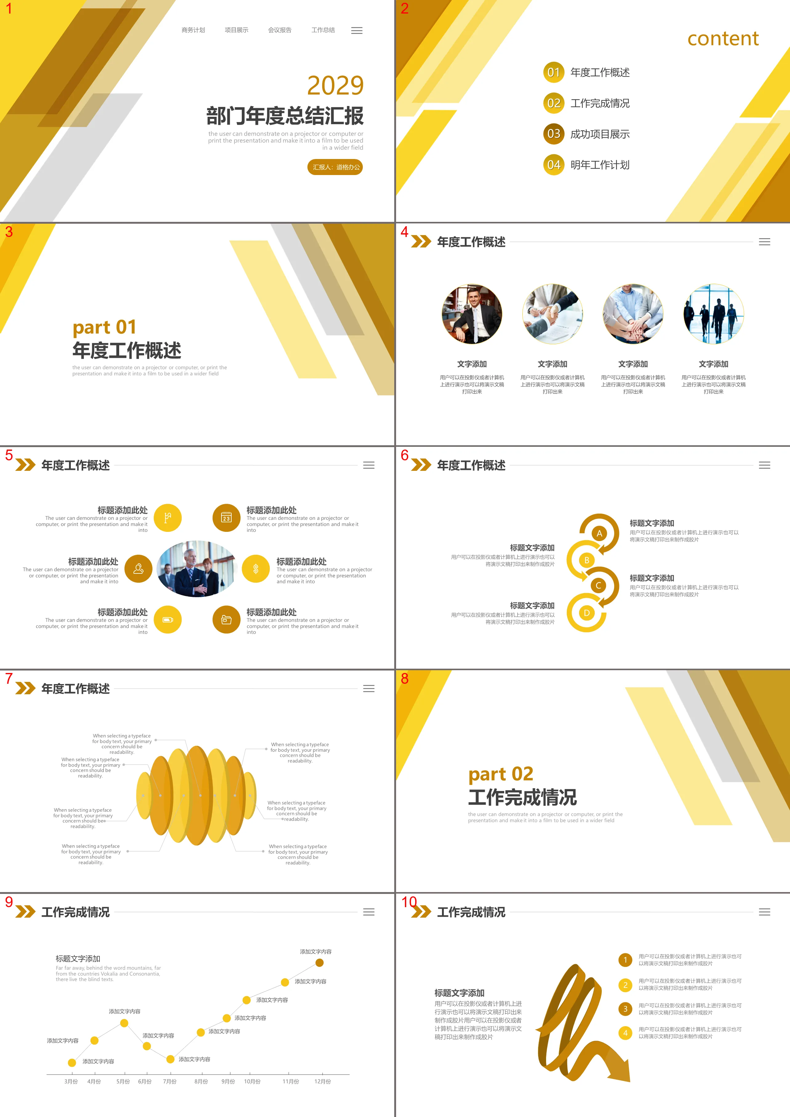 Modèle PPT de rapport de synthèse annuel du département avec fond jaune simple à télécharger