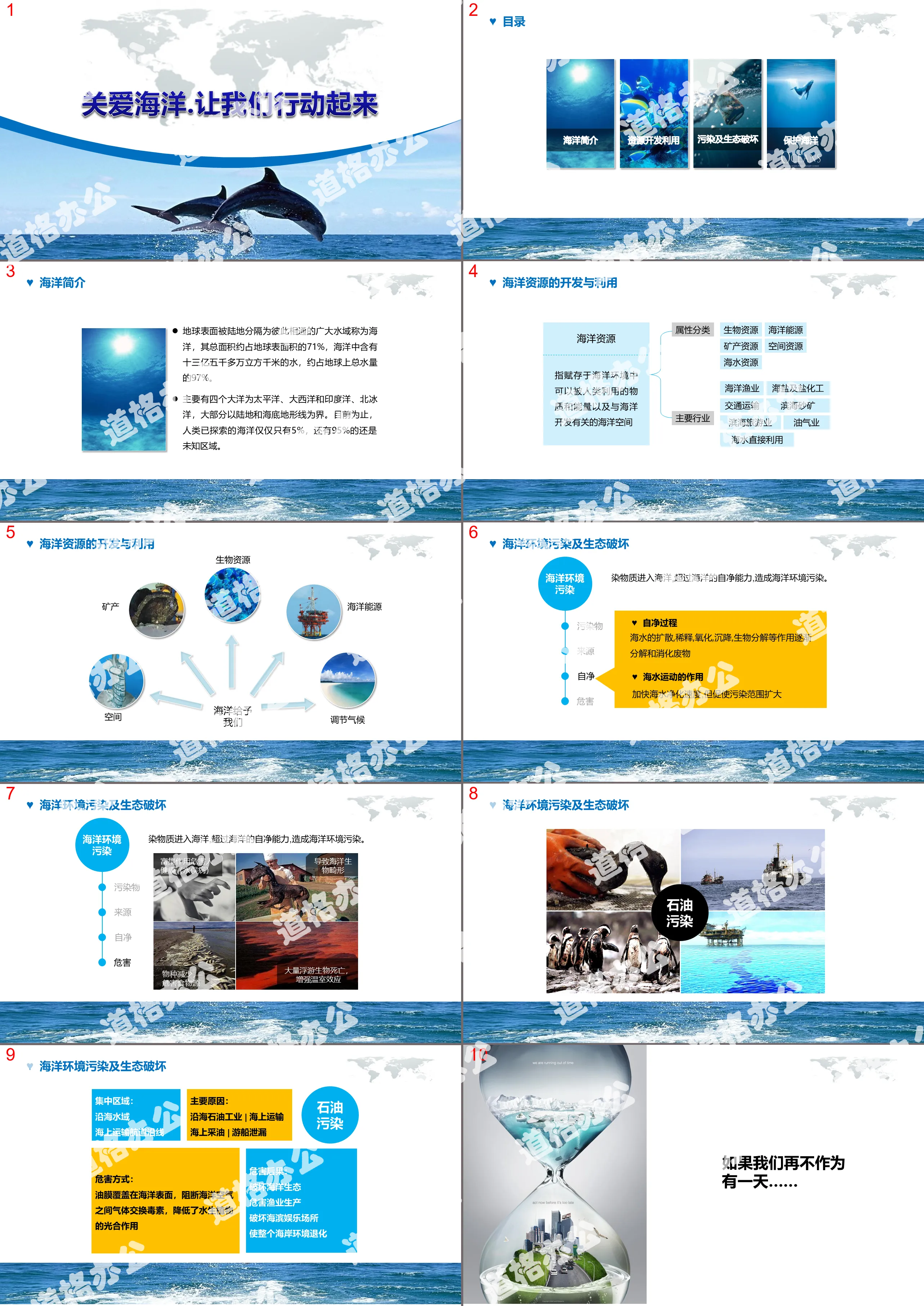 關愛海洋環境保護宣傳PPT模板下載