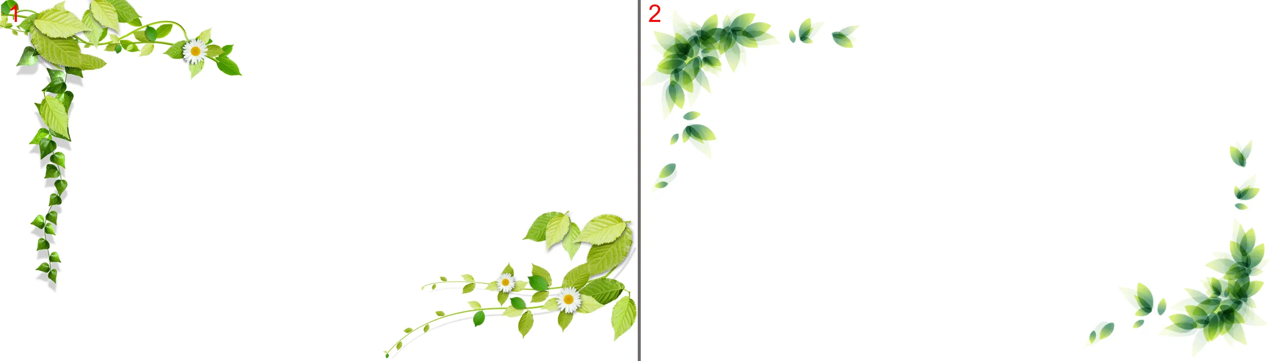 Two sets of green leaves PPT border background pictures