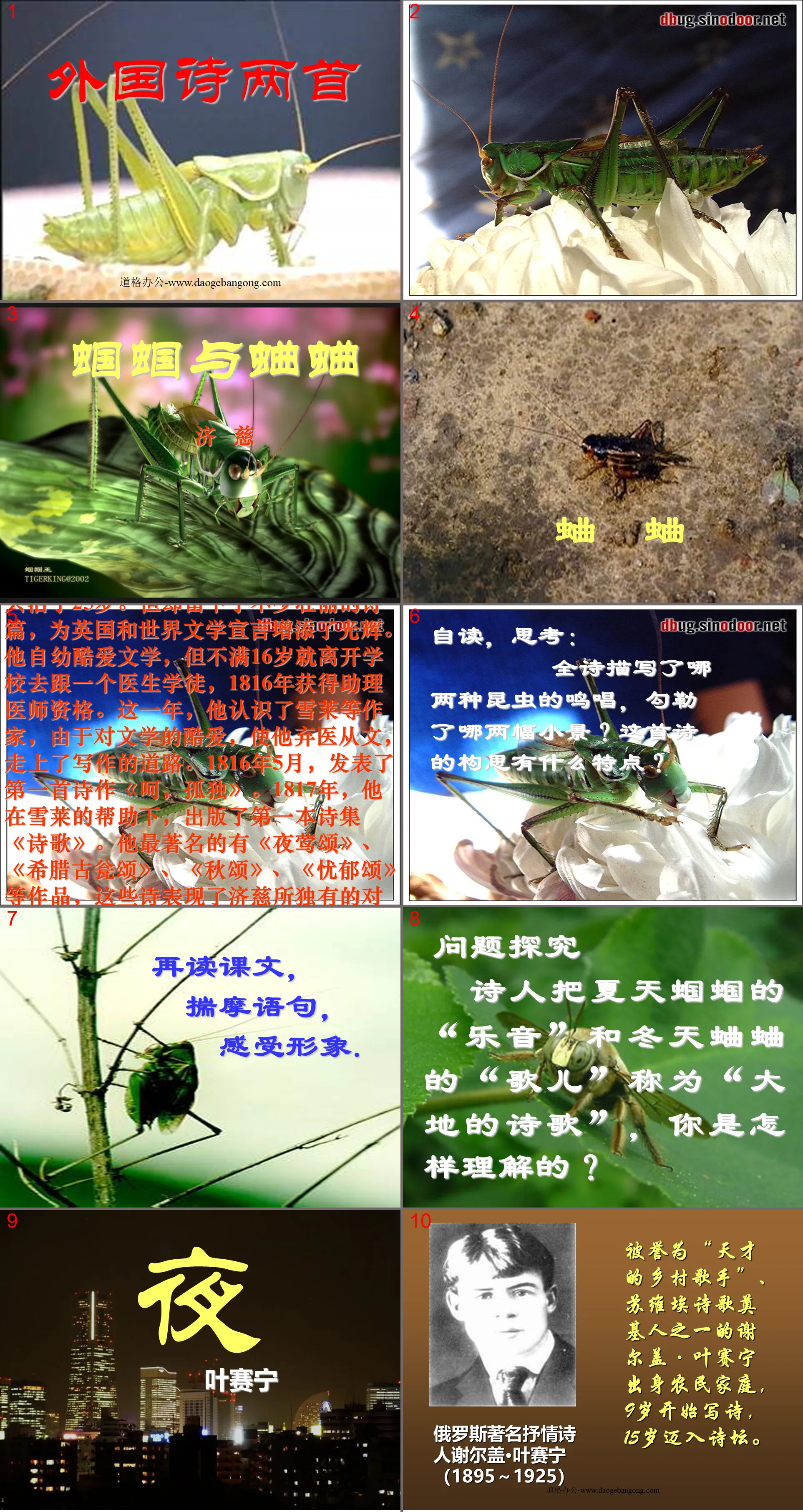 Two foreign poems "The Grasshopper and the Cricket, Night" PPT Courseware 4