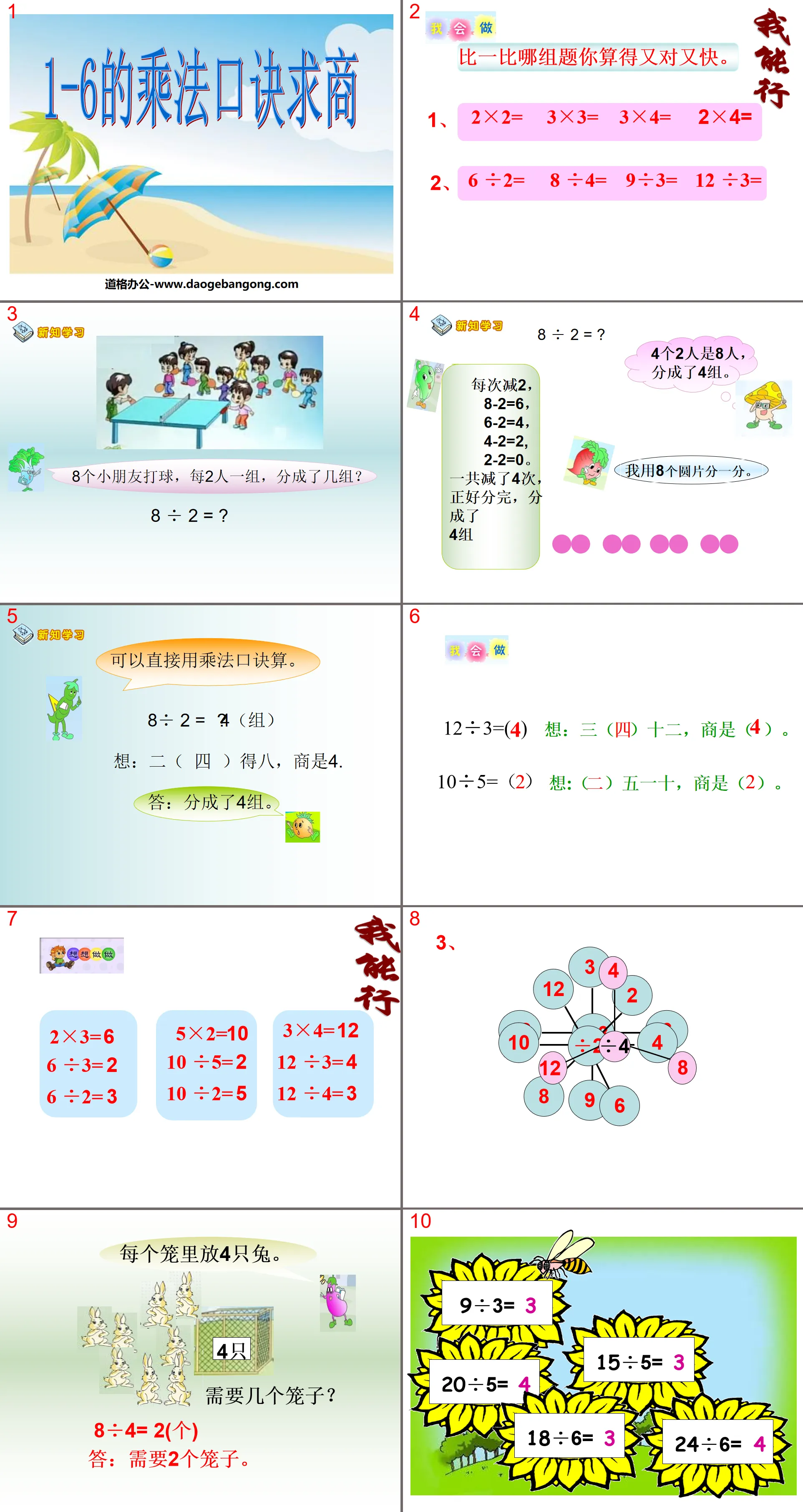 《1-6的乘法口訣求商》表內除法PPT課程