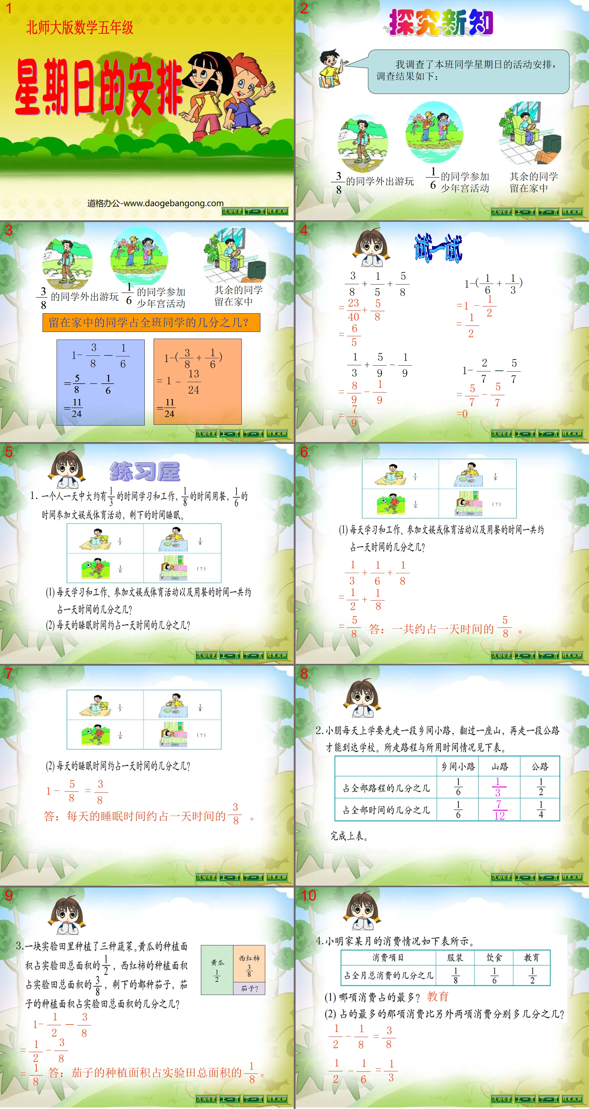 Cours PPT « Arrangement du dimanche » Addition et soustraction de fractions 2