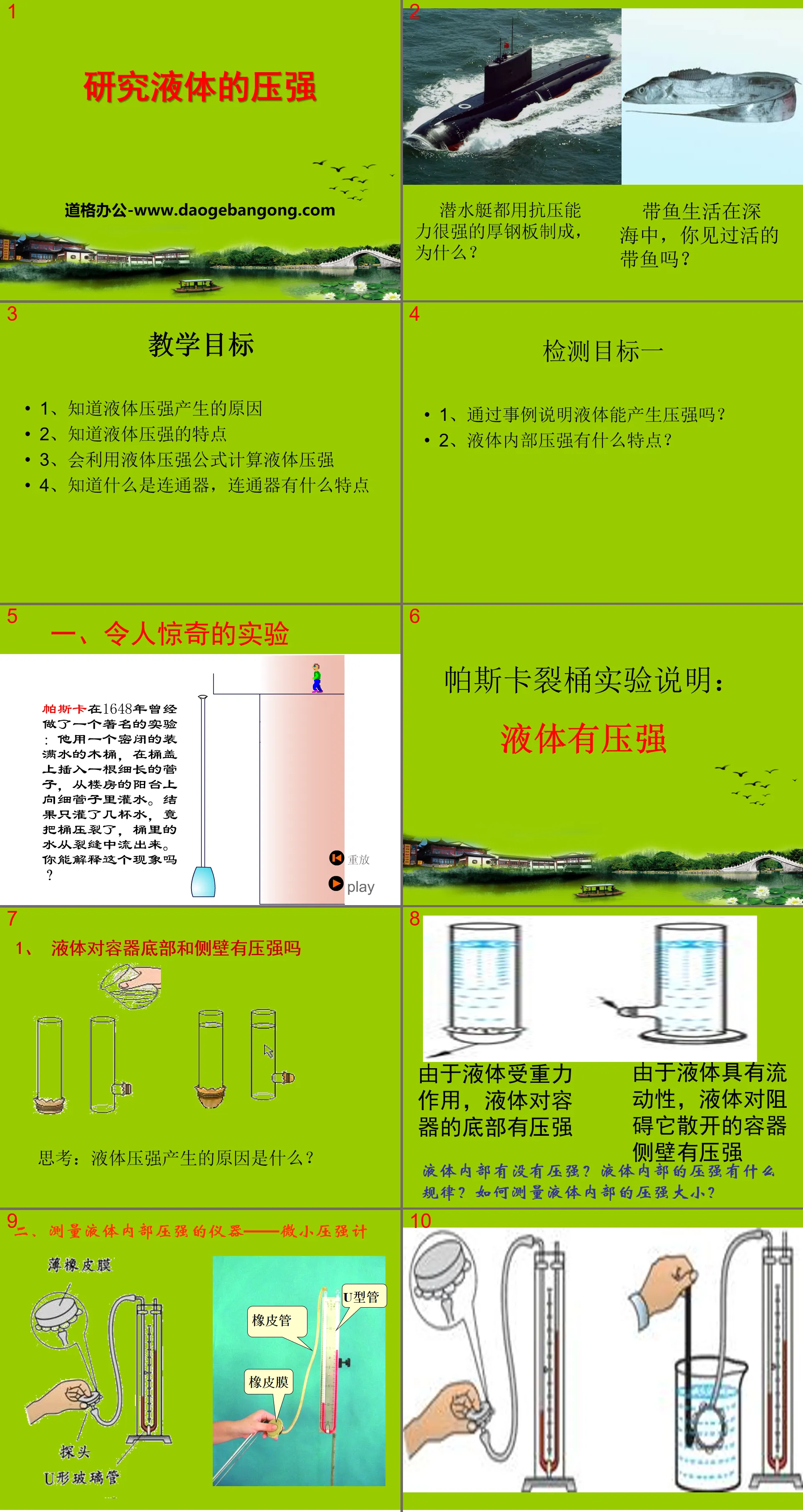 "Studying the Pressure of Liquids" Magical Pressure PPT Courseware