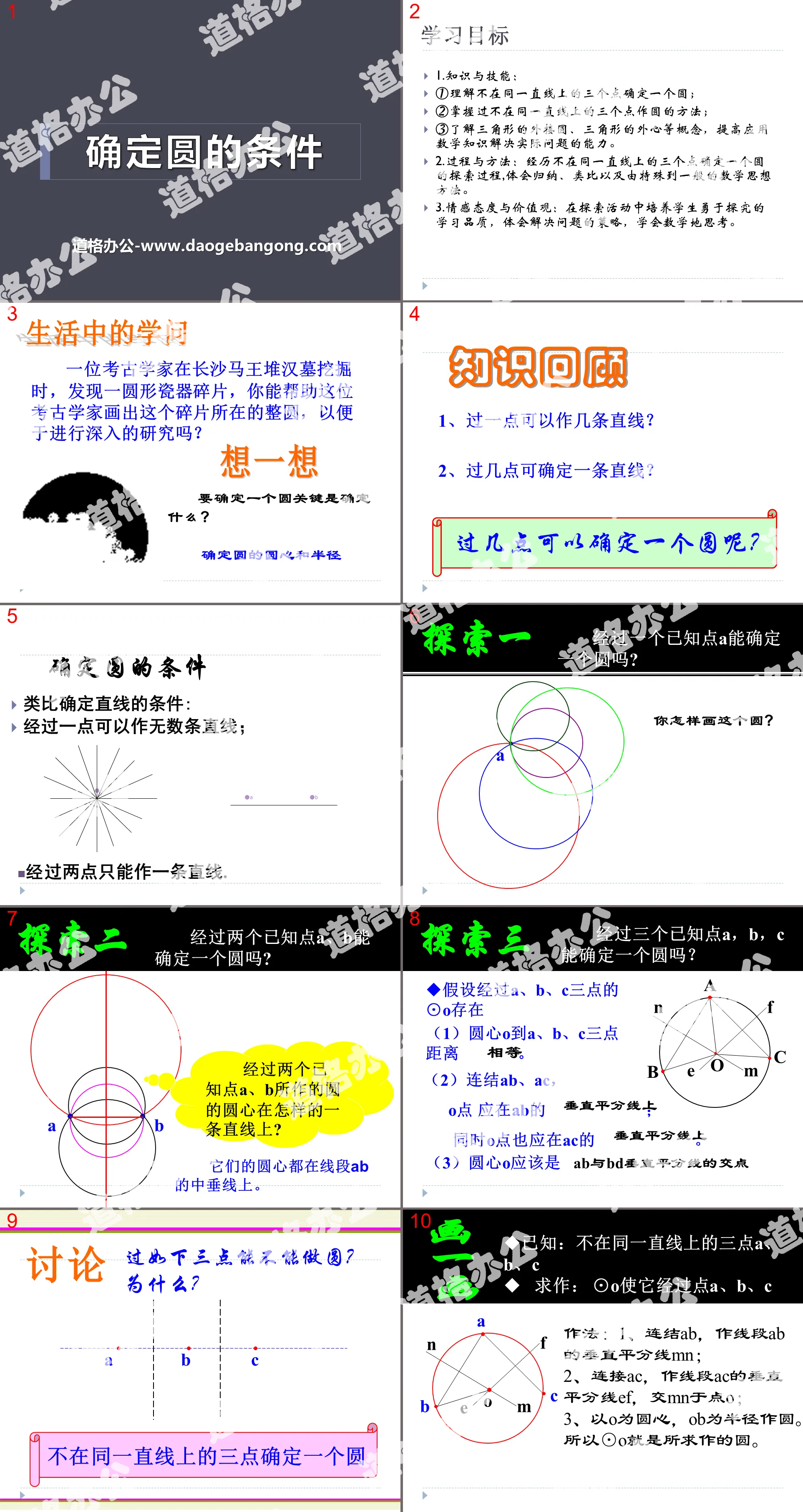 "Determining the Conditions of a Circle" PPT courseware