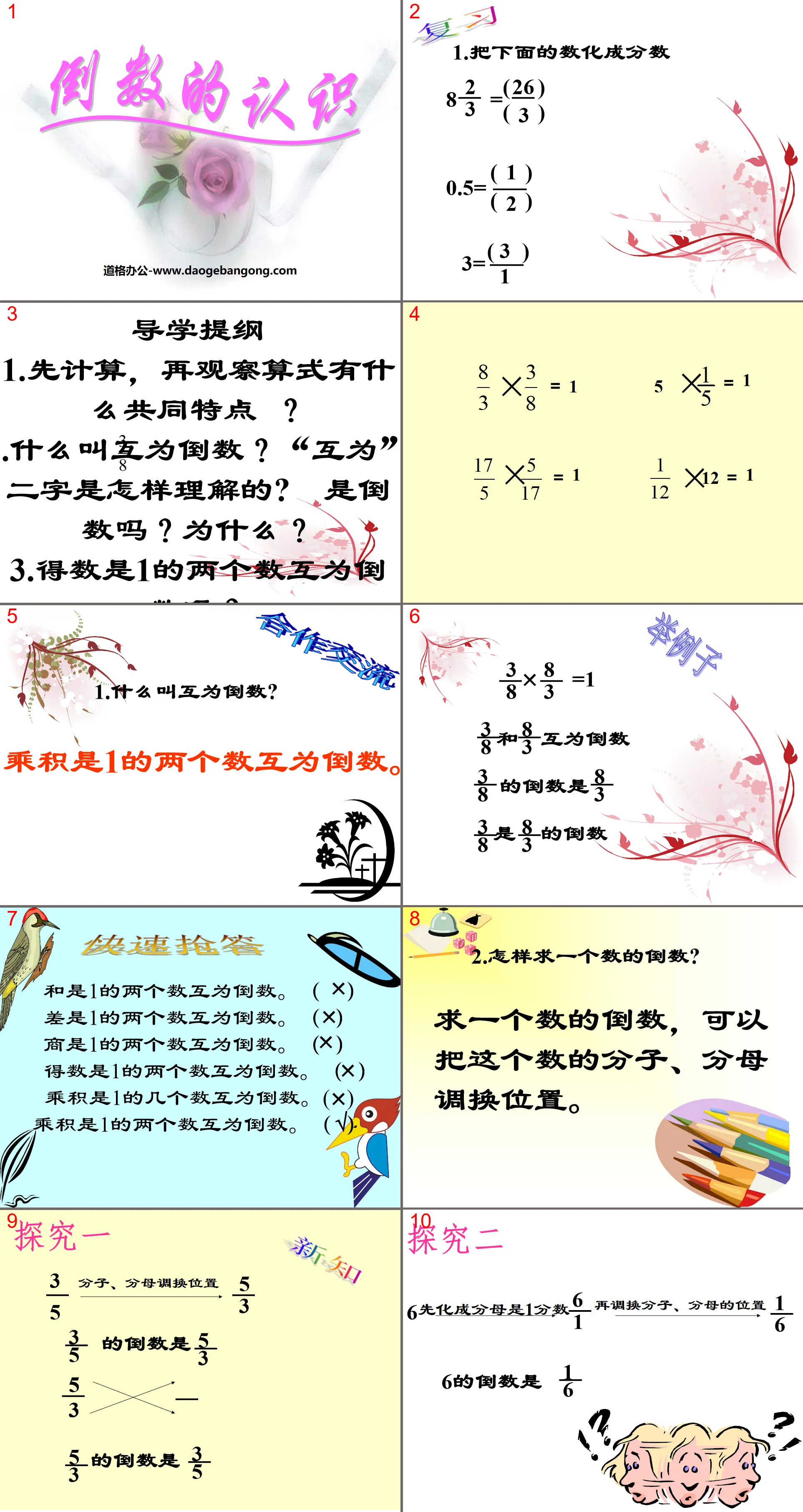 "Understanding of Reciprocals" Fraction Division PPT Courseware 5