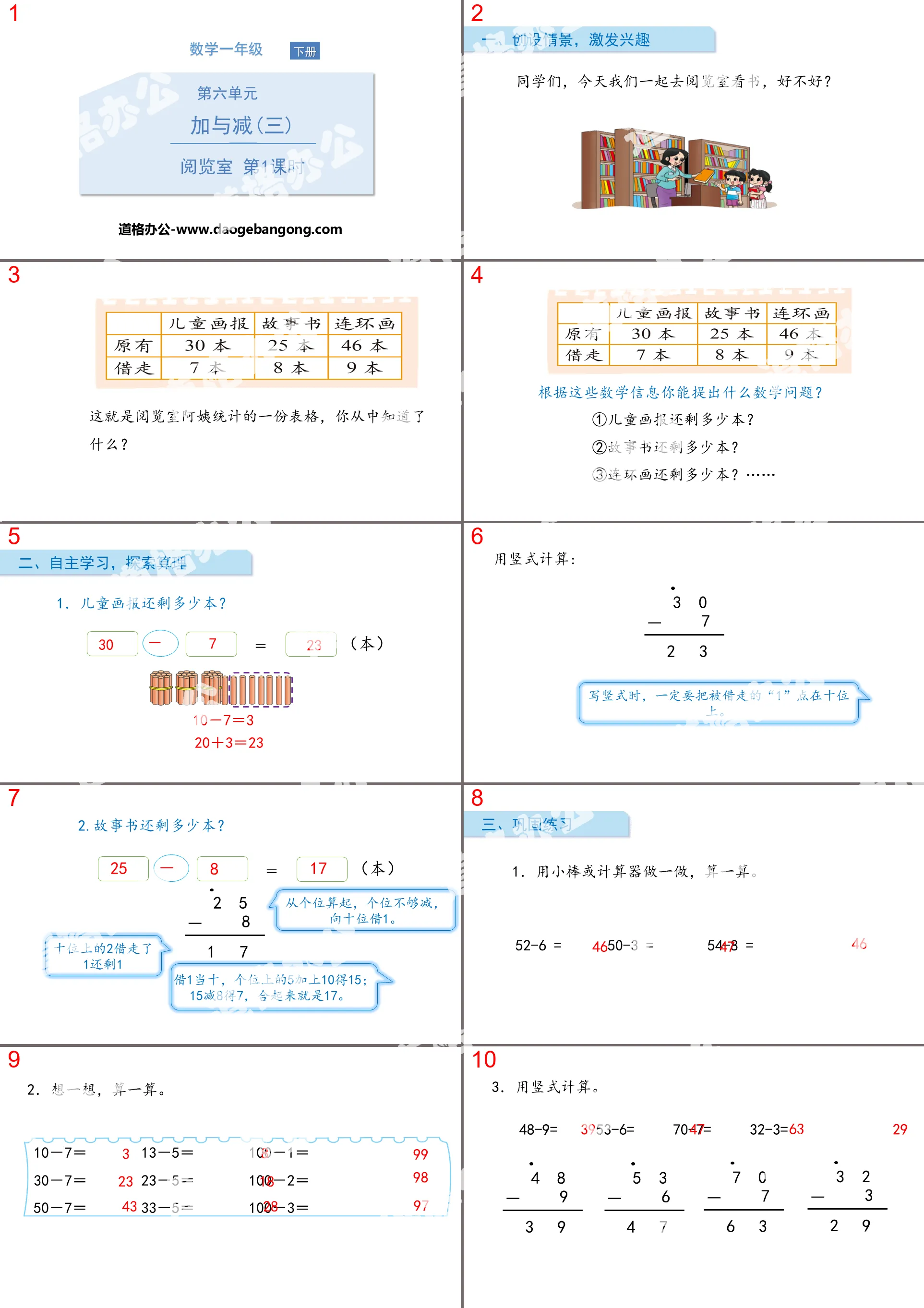 "Reading Room" Addition and Subtraction PPT (Lesson 1)