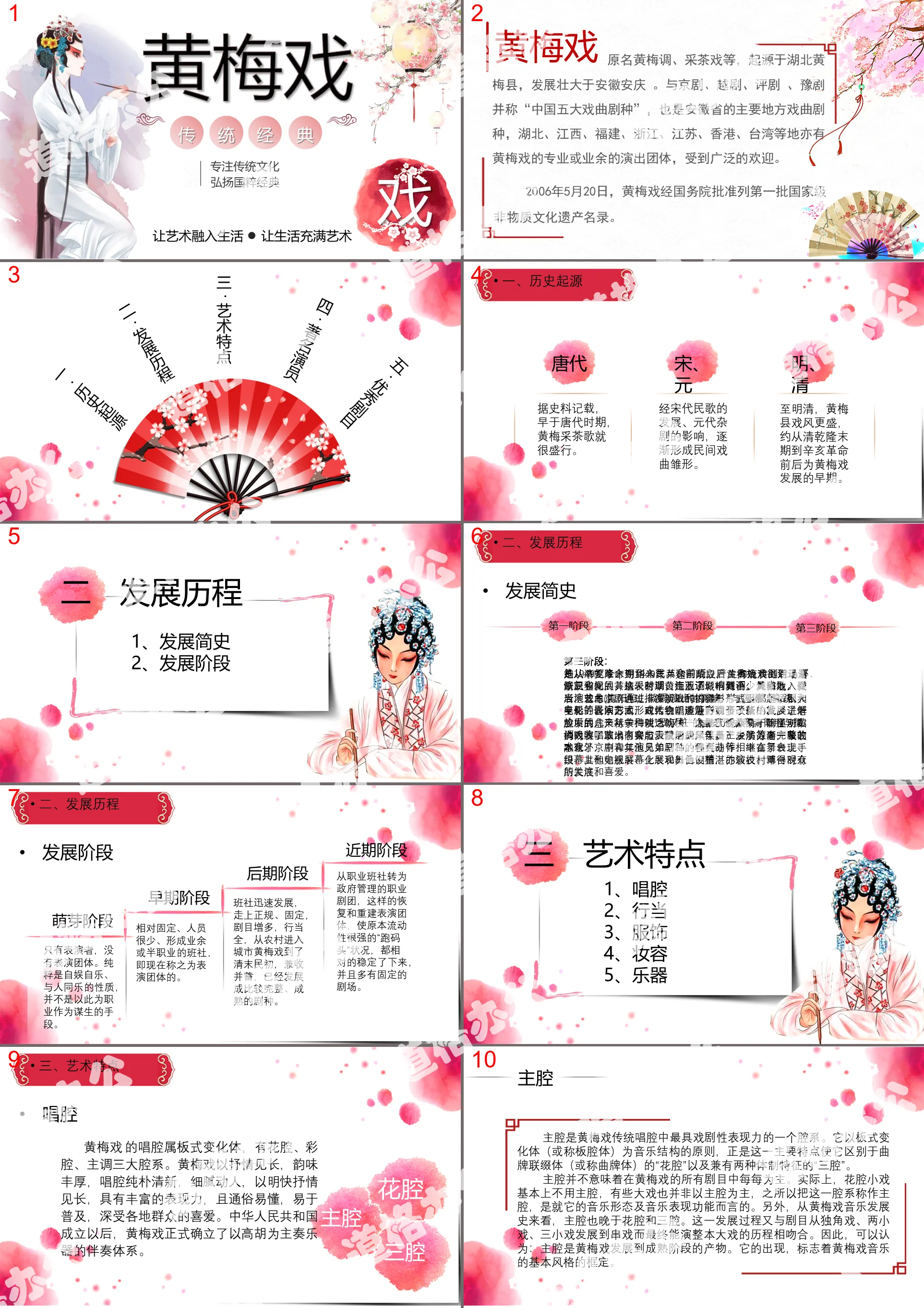 Beautiful style of Huangmei Opera introduction PPT template